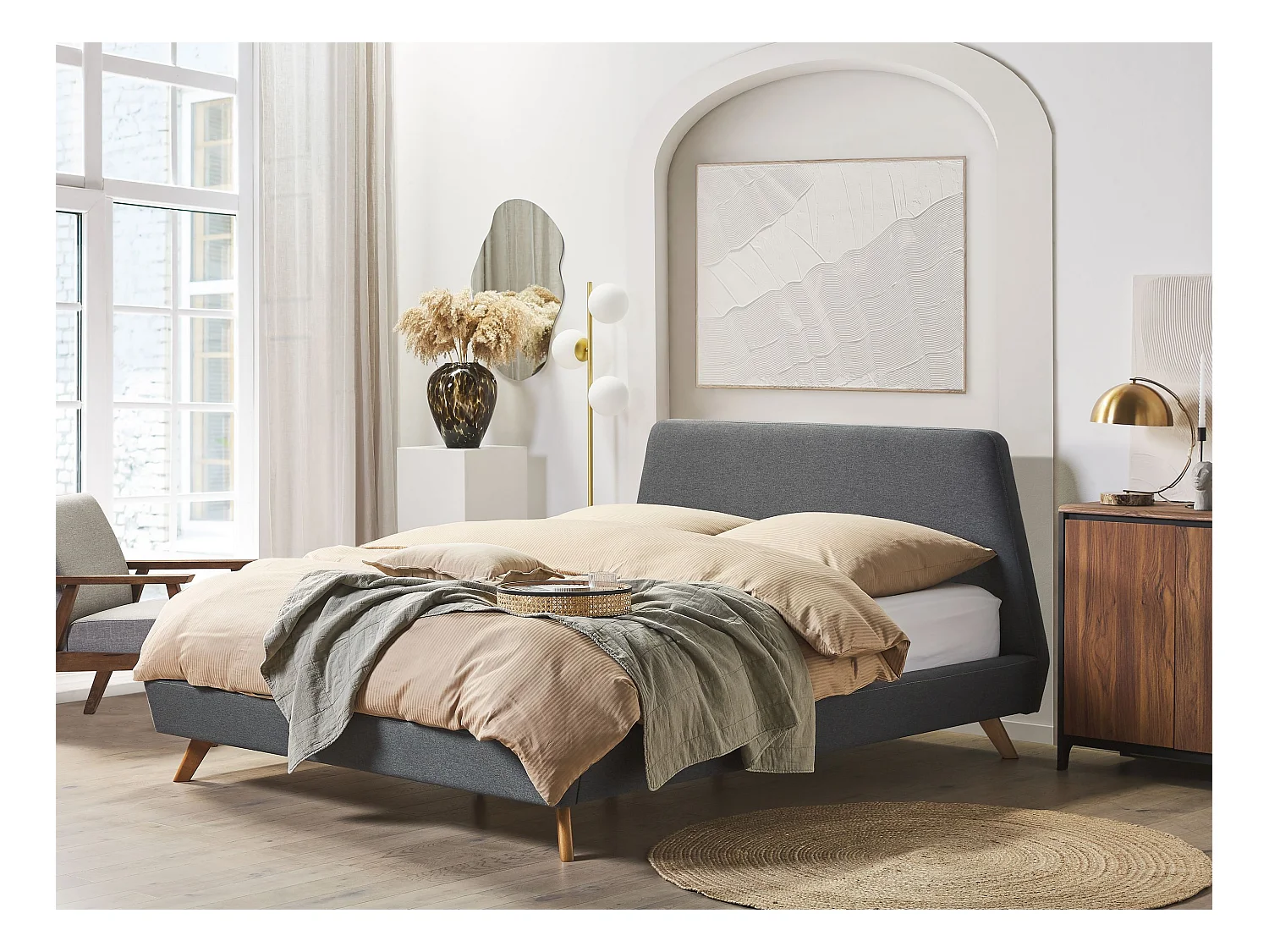 Polsterbett Leinenoptik grau Lattenrost 180 x 200 cm Vienne