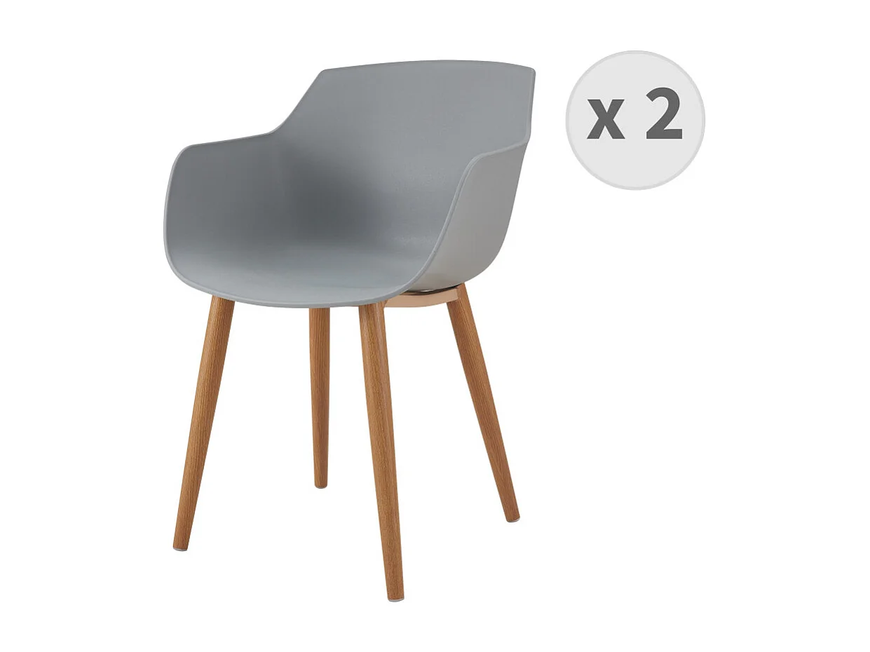 ANDREA-Chaise scandinave gris pied métal effet bois (x2)