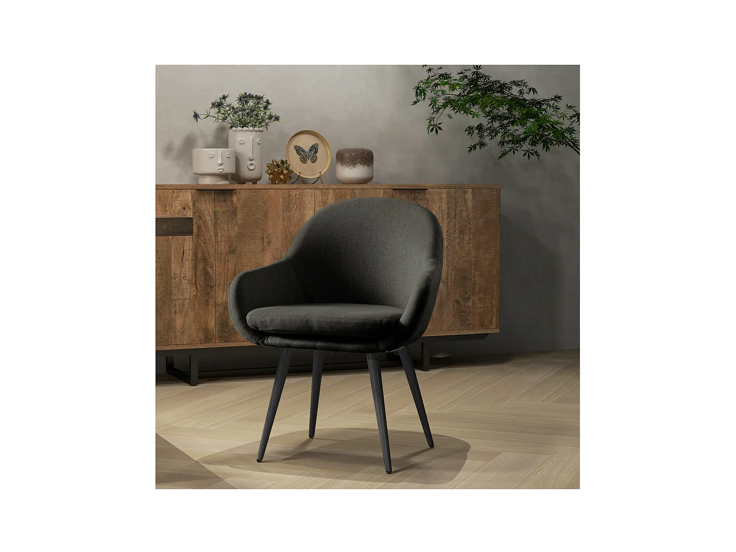 CANCUN - Chaise scandinave tissu gris anthracite pieds métal noir(x2)