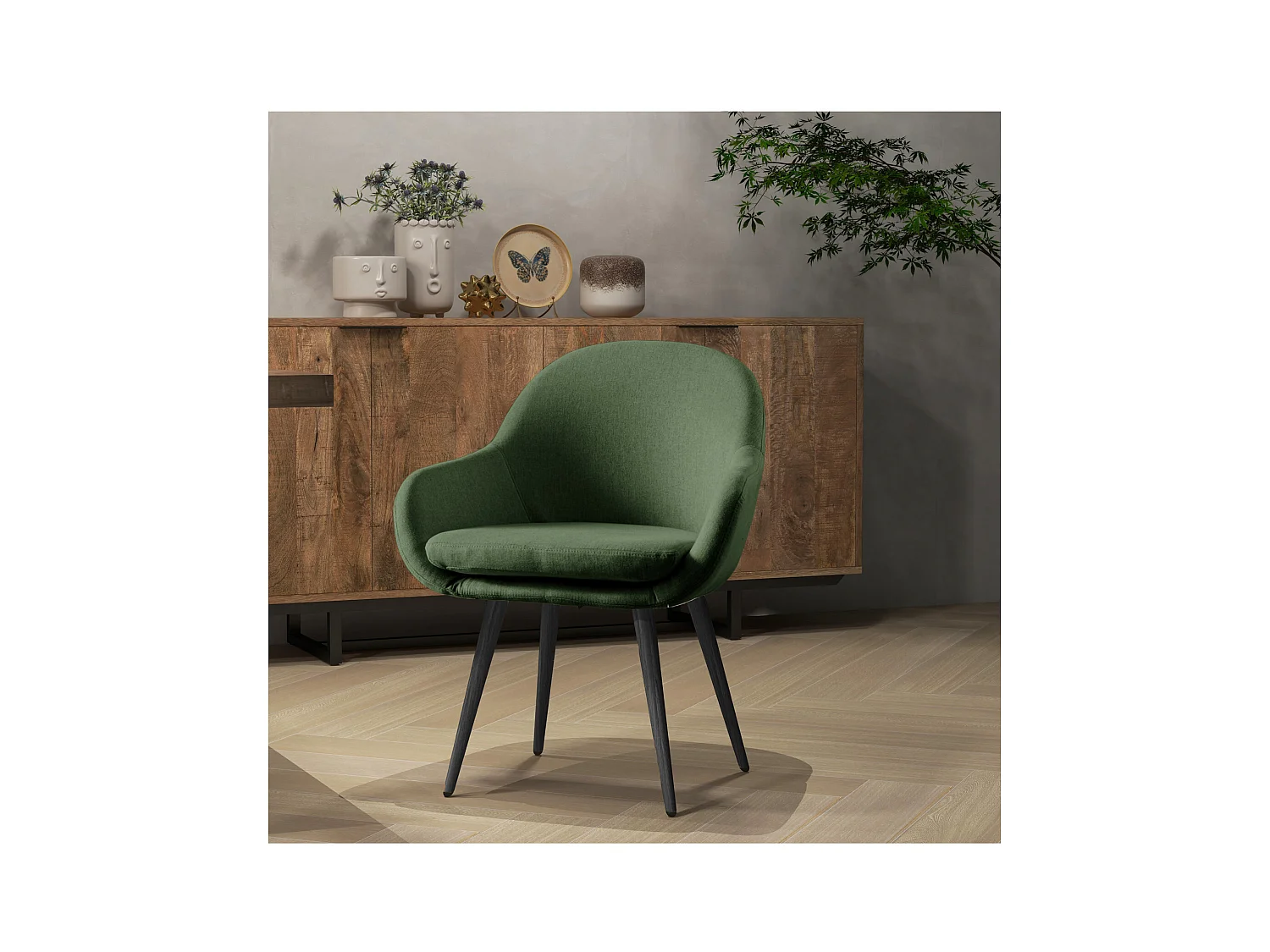 CANCUN-Sedia scandinava tessuto verde bosco gambe metallo nero (x2)