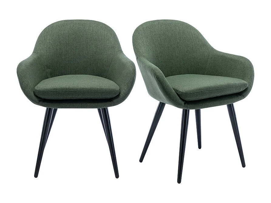 CANCUN-Chaise scandinave tissu vert forêt pieds métal noir (x2)