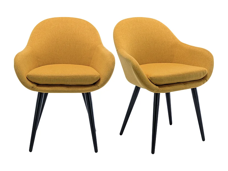 CANCUN-Chaise scandinave tissu curry pieds métal noir(x2)