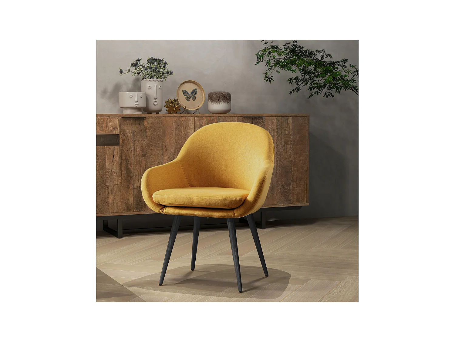 CANCUN-Sedia scandinava tessuto curry gambe metallo nero (x2)