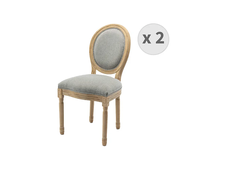 AGATHE - Chaise médaillon gris pieds bois(x2)