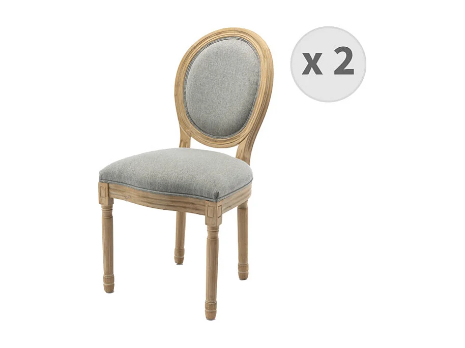 AGATHE - Chaise médaillon gris pieds bois(x2)