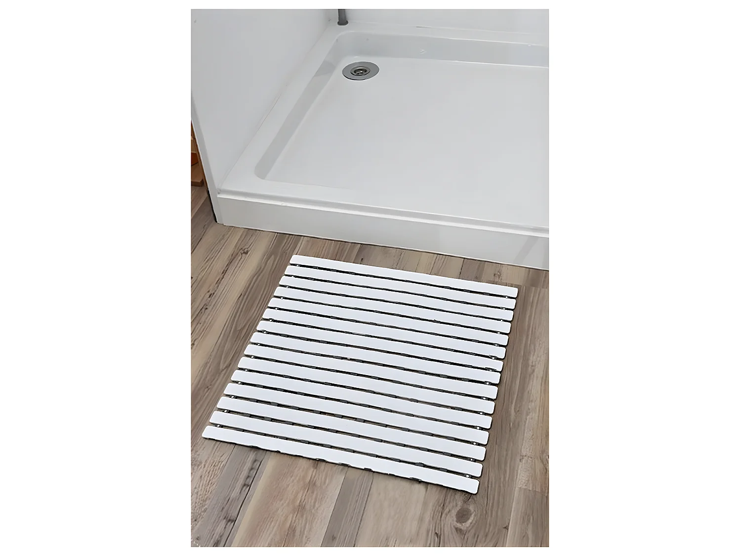 Tapis de salle de bain Caillebotis antidérapant  Blanc & Gris 53,5 x 53,5 cm