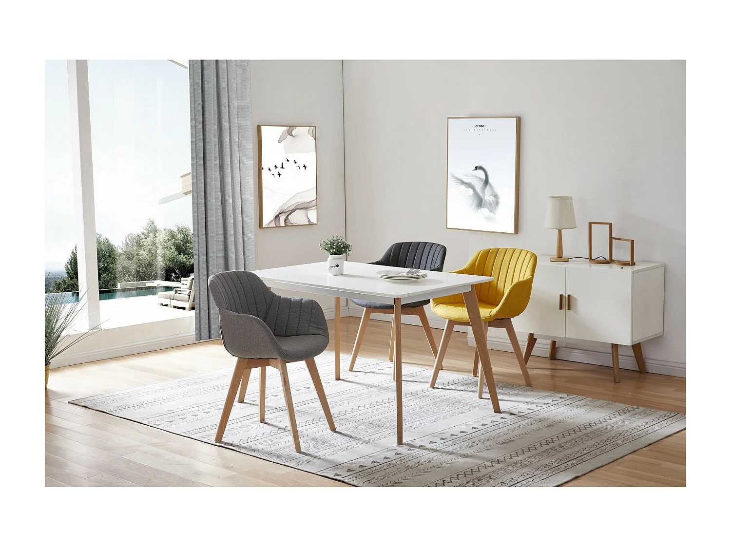 STEFFY - Sedia scandinava tessuto curry gambe faggio (x2)