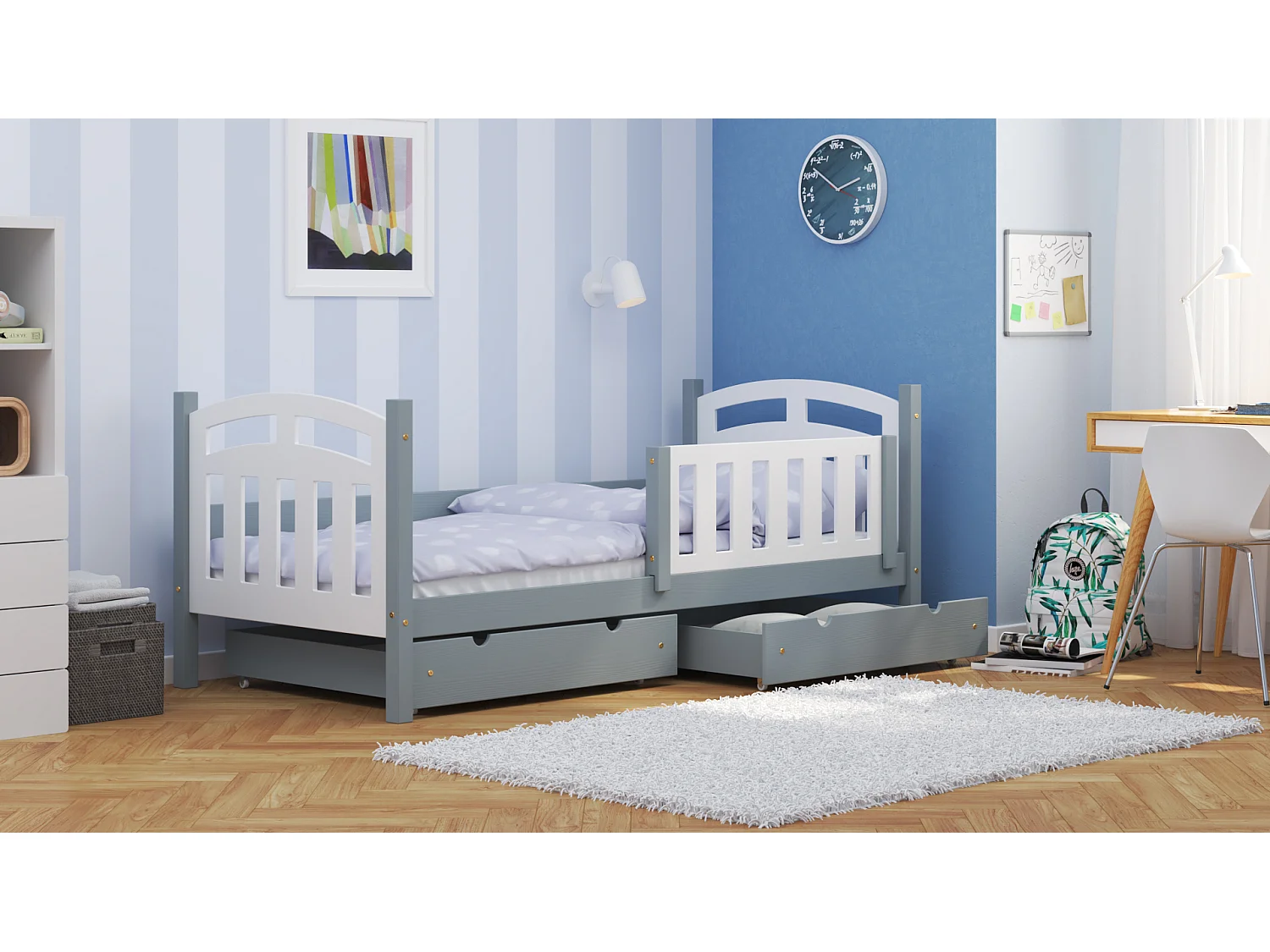 Lit simple en pin massif 190x90 Gris