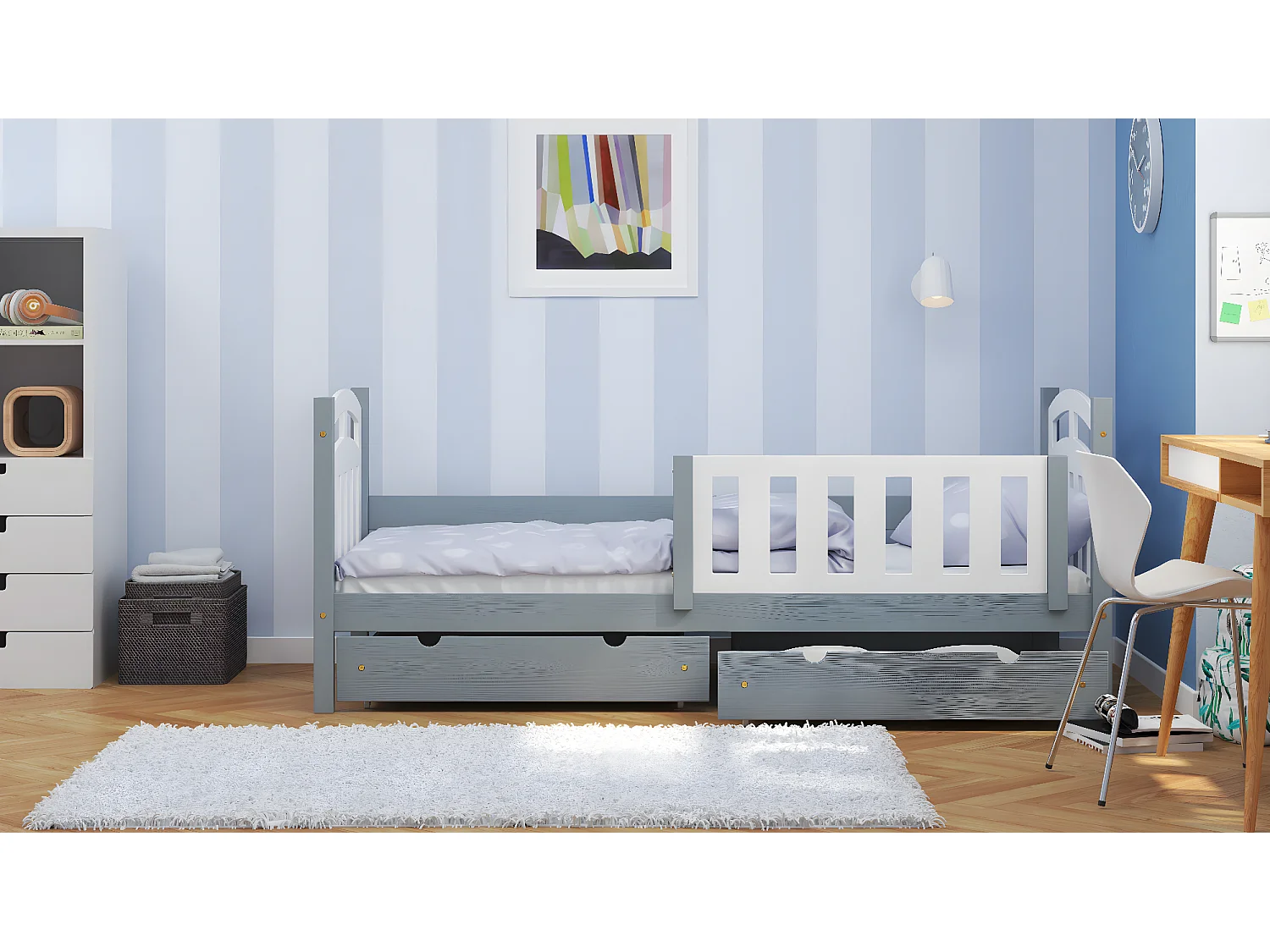 Lit simple en pin massif 190x90 Gris