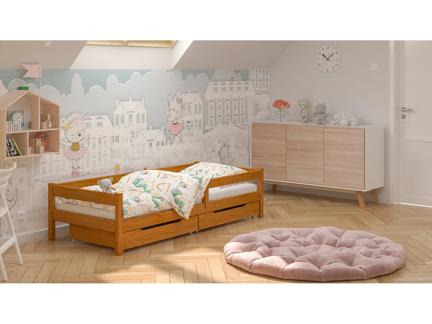 Lit simple en pin massif 200x90 Teck