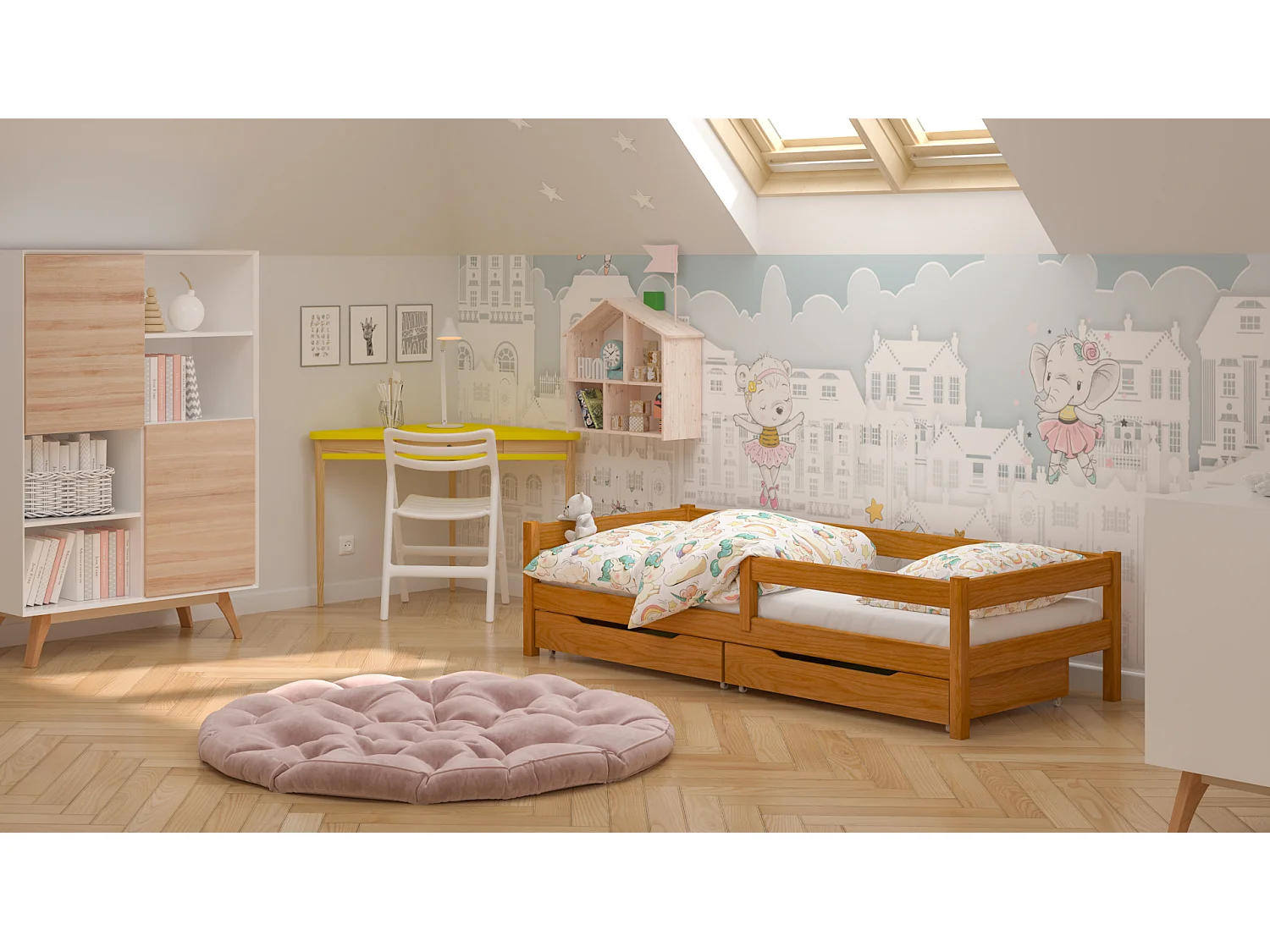 Lit simple en pin massif 200x90 Teck