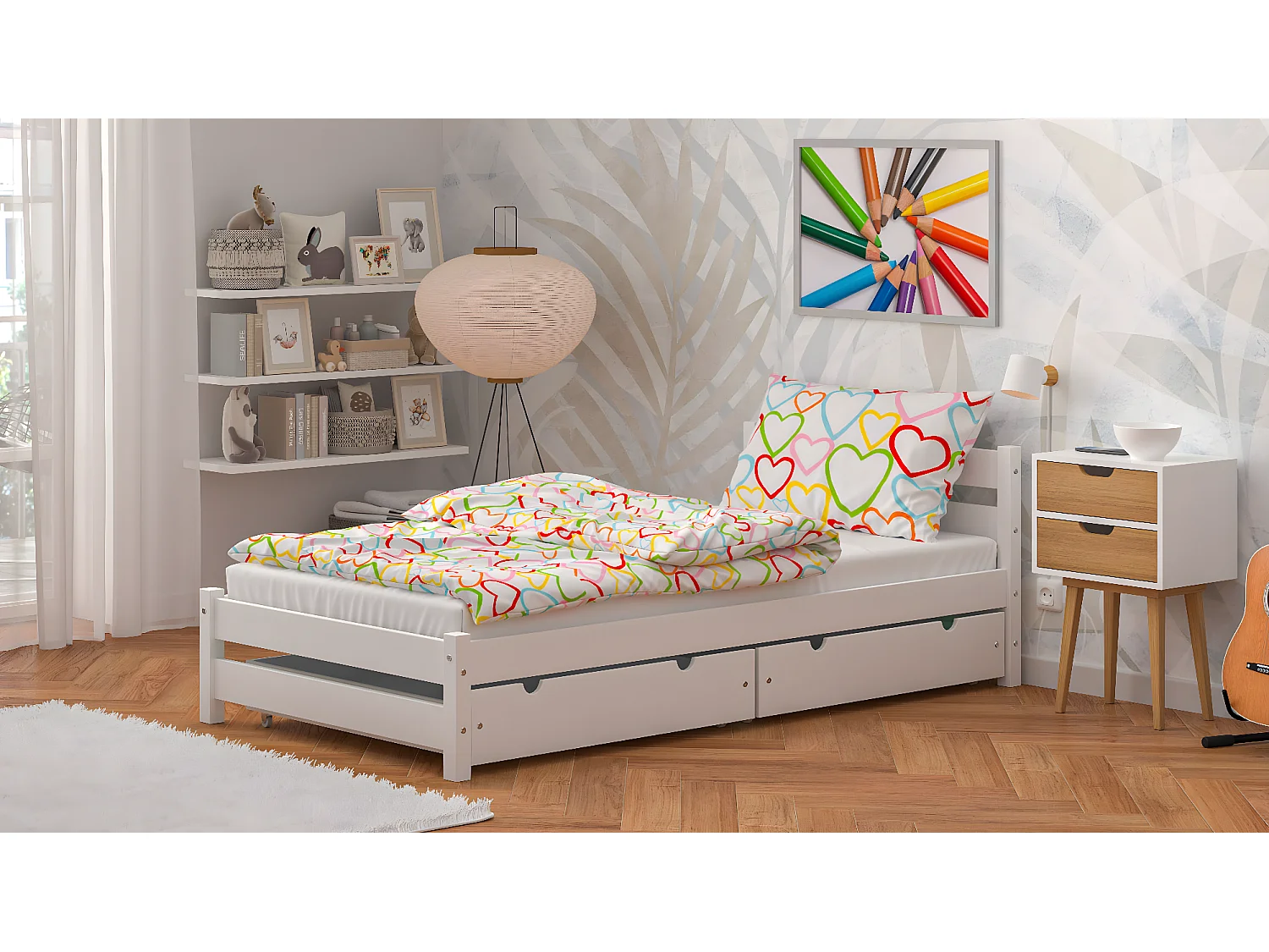 Lit simple en pin massif 190x90 Blanc