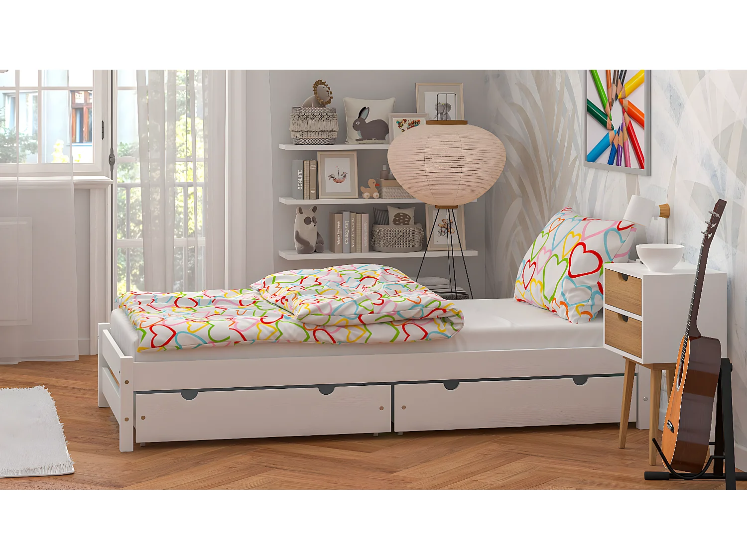 Lit simple en pin massif 190x90 Blanc