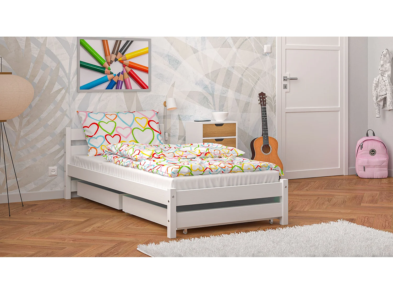 Lit simple en pin massif 190x90 Blanc