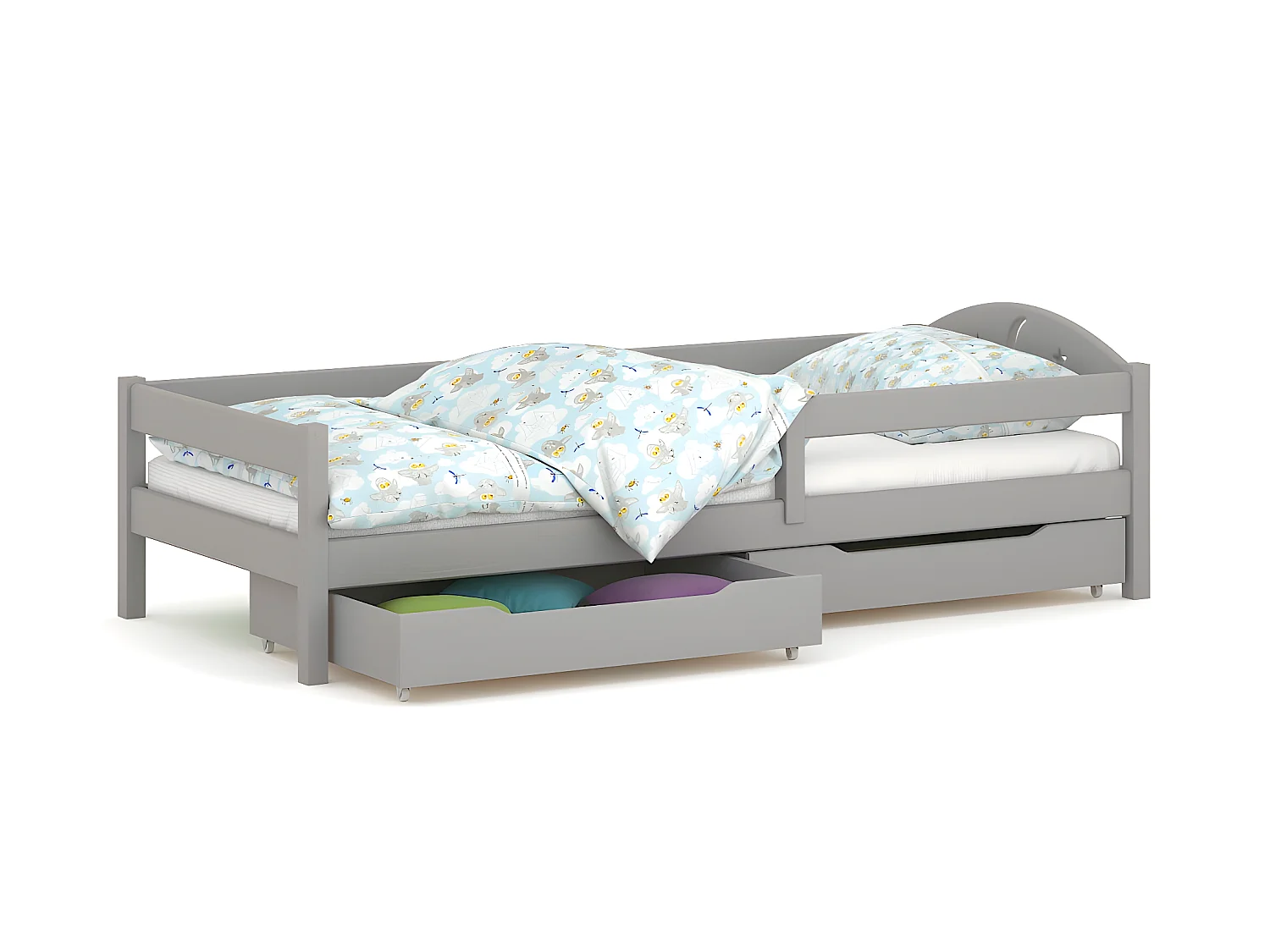Lit simple en pin massif 180x80 Gris