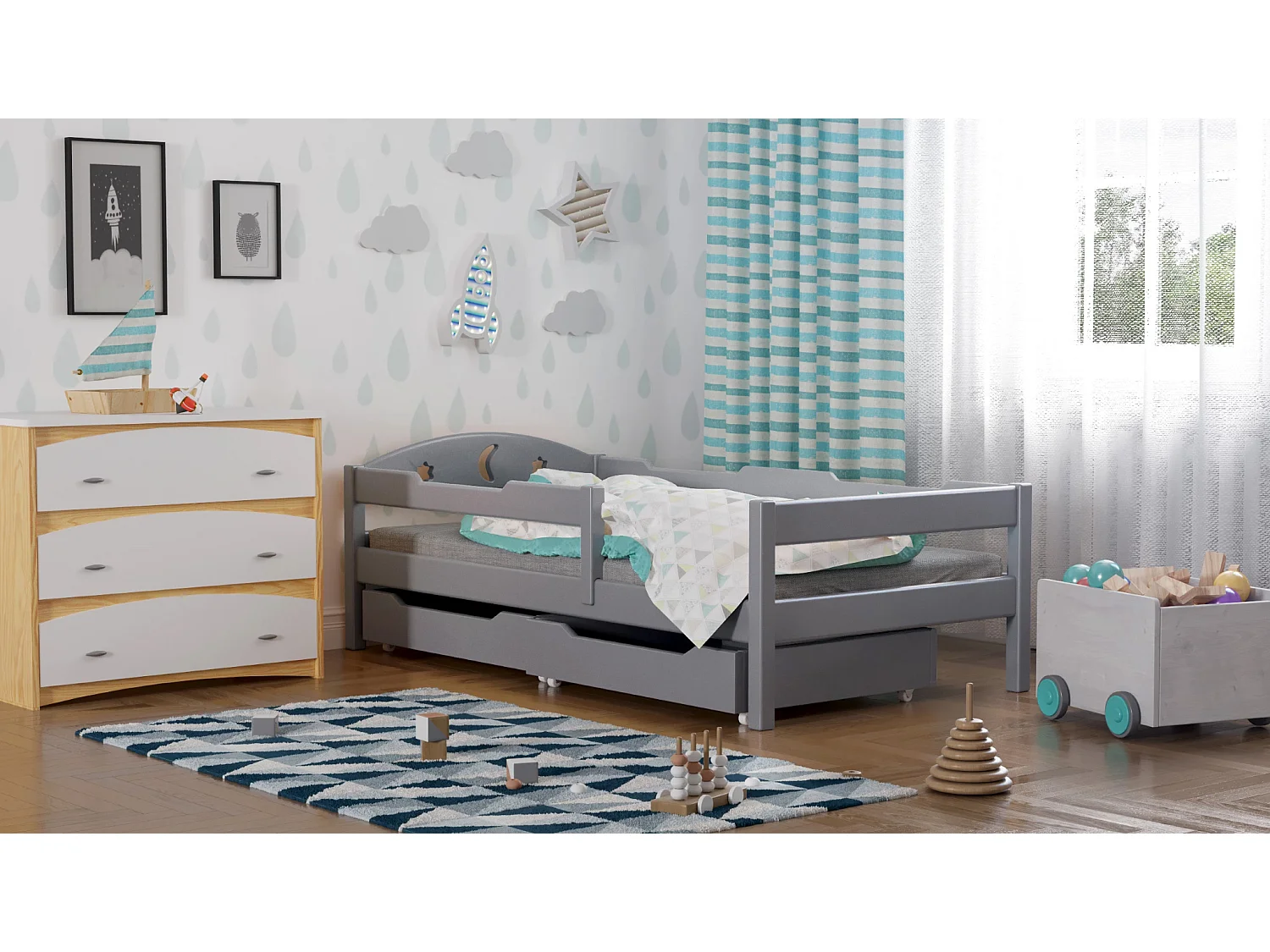 Lit simple en pin massif 180x80 Gris