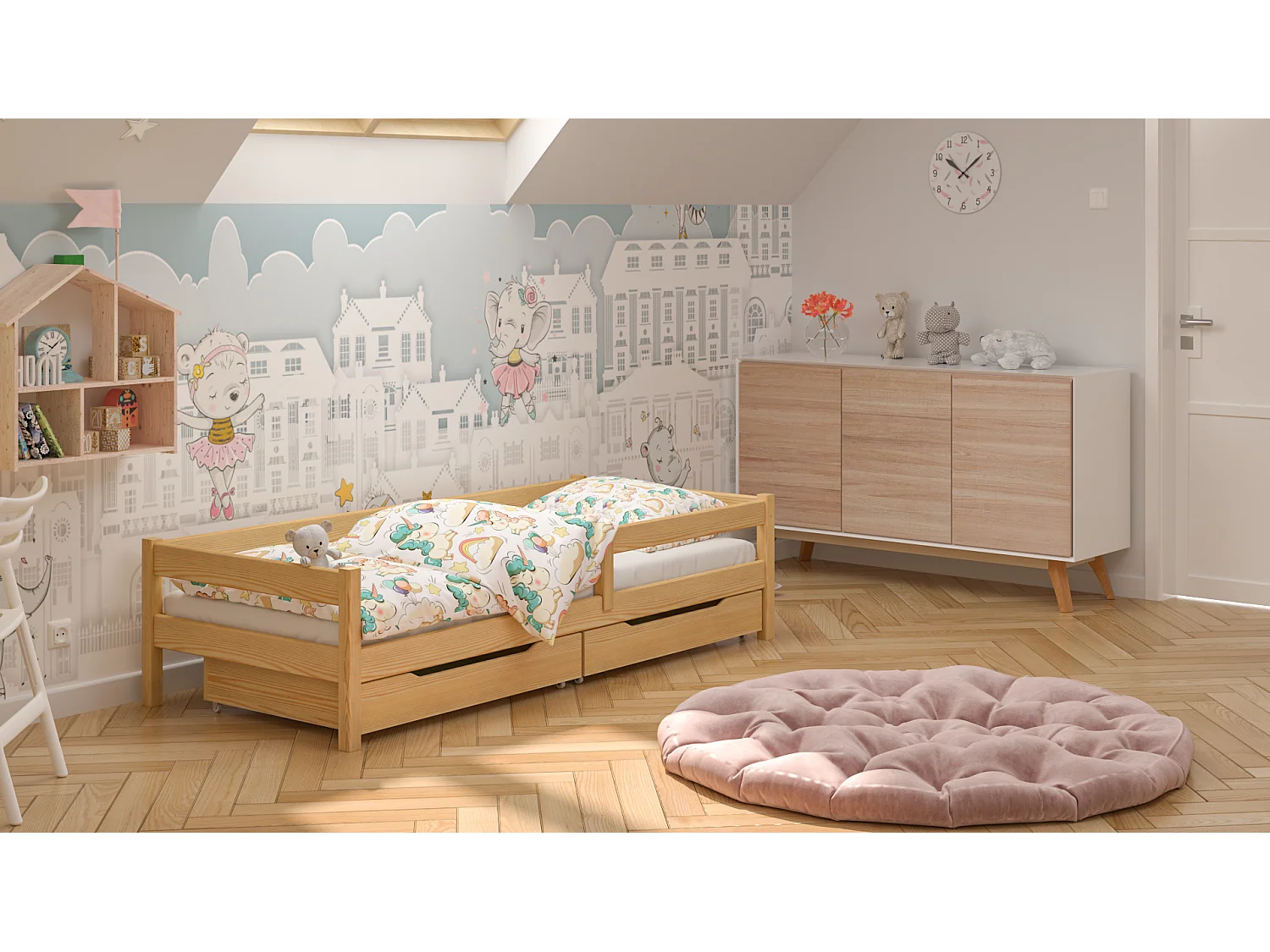 Lit simple en pin massif 180x80 Naturel