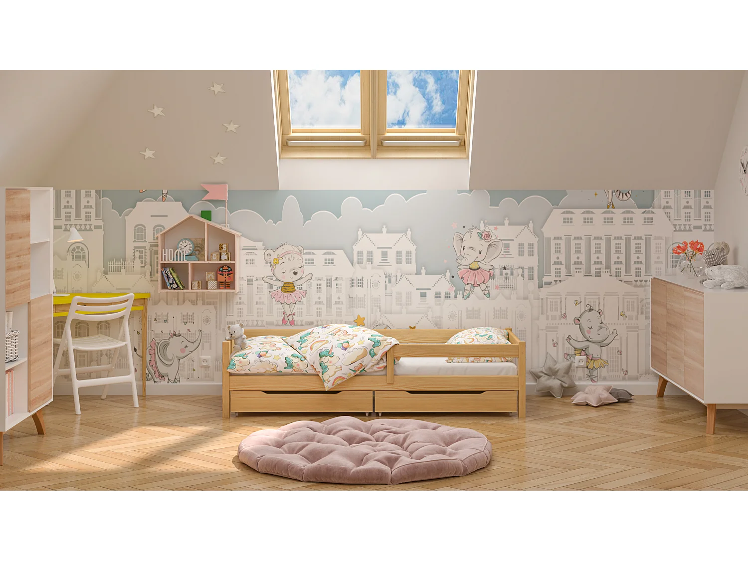 Lit simple en pin massif 180x80 Naturel