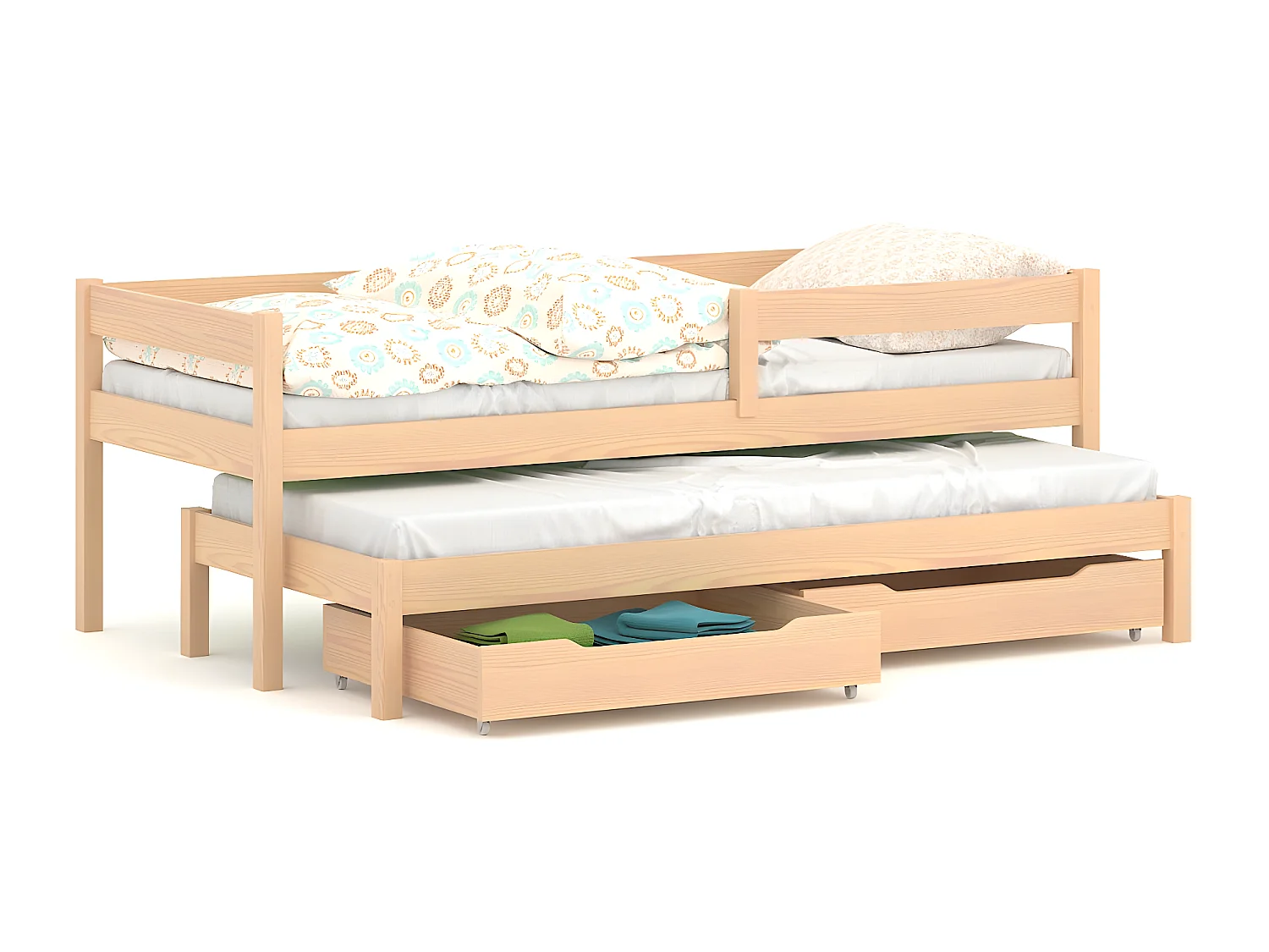 Lit simple en pin massif 200x90 Chêne Blanchi