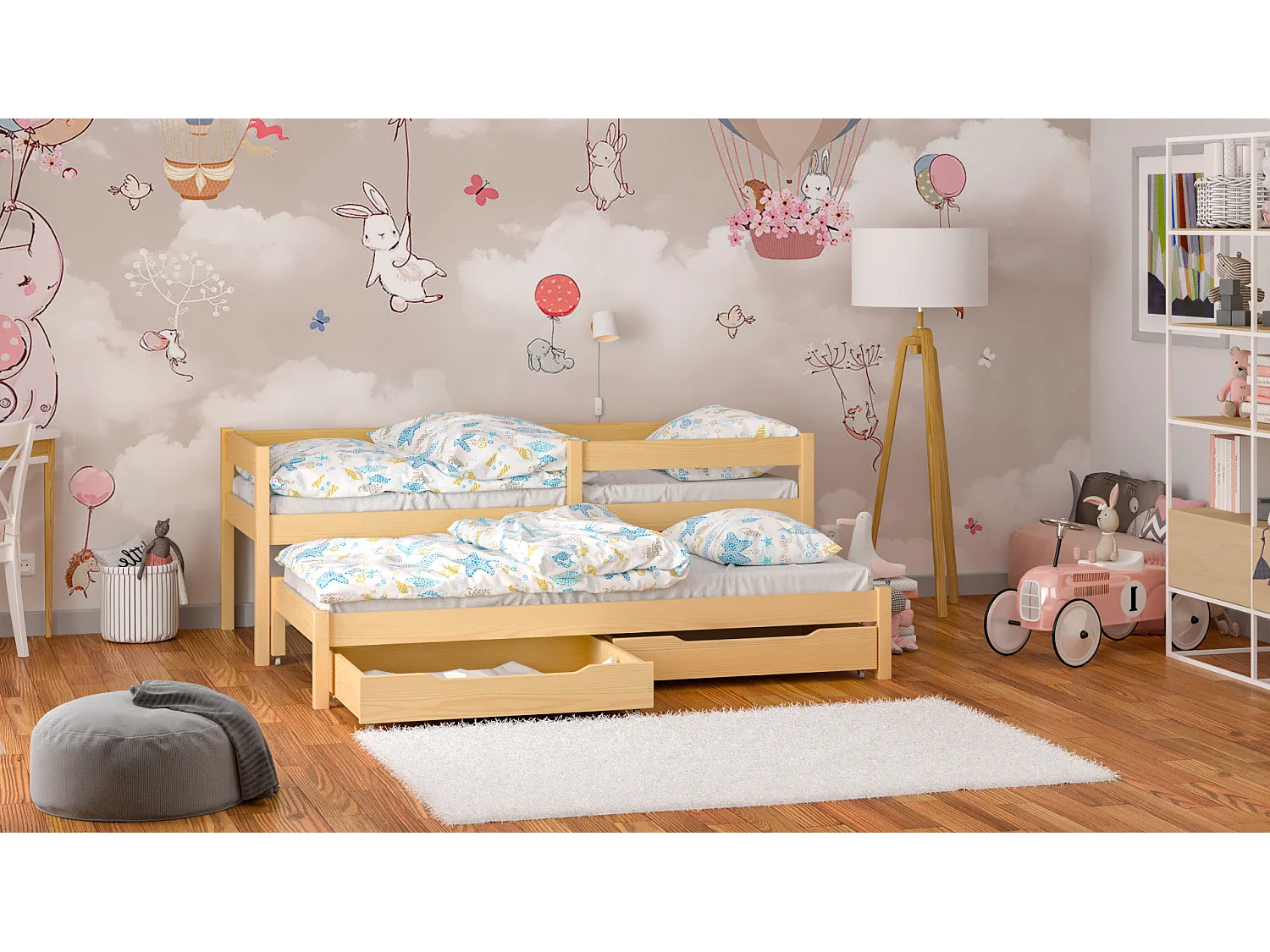 Lit simple en pin massif 200x90 Chêne Blanchi