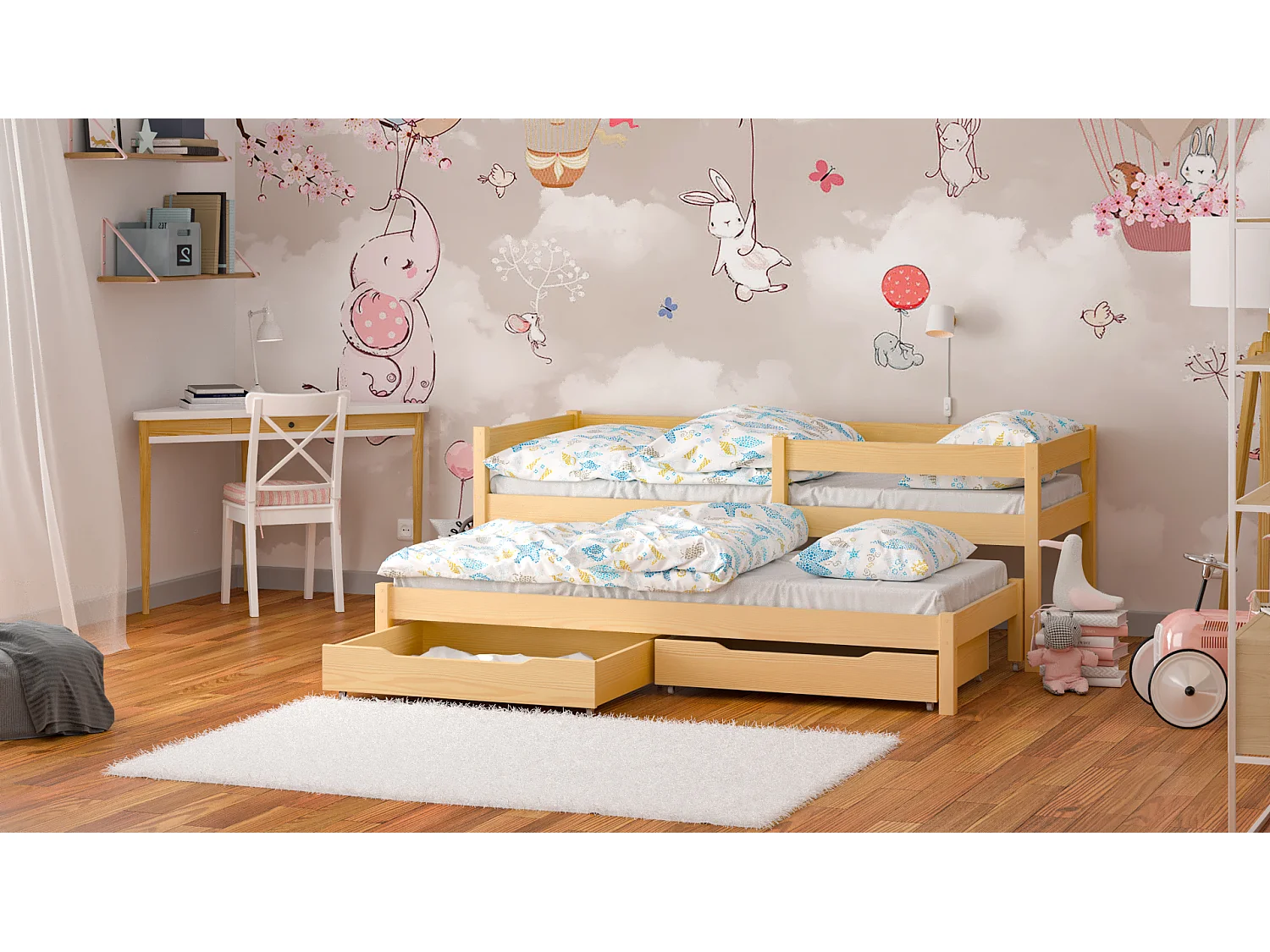 Lit simple en pin massif 200x90 Chêne Blanchi