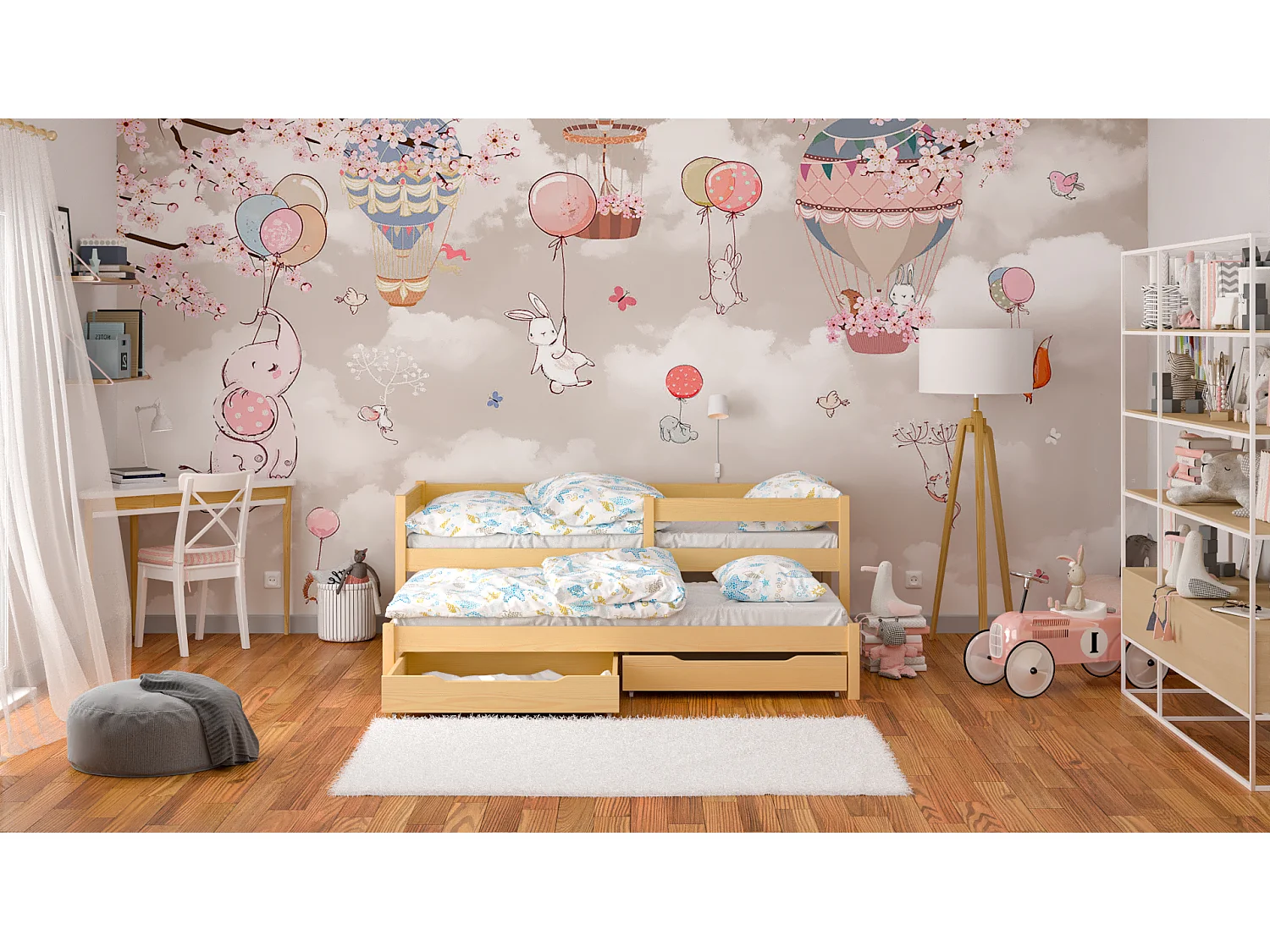 Lit simple en pin massif 200x90 Chêne Blanchi