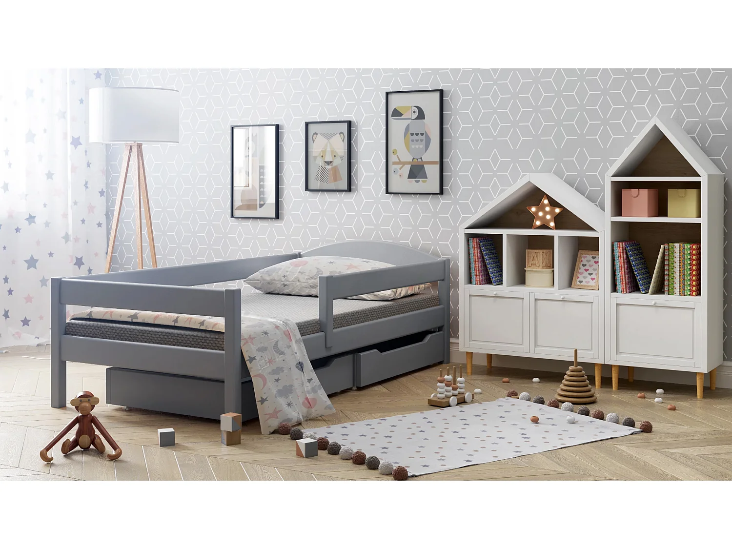 Lit simple en pin massif 180x80 Gris