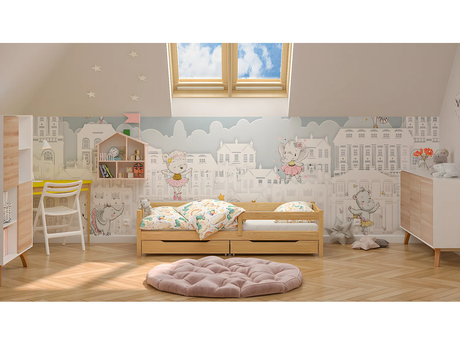 Lit simple en pin massif 200x90 Naturel