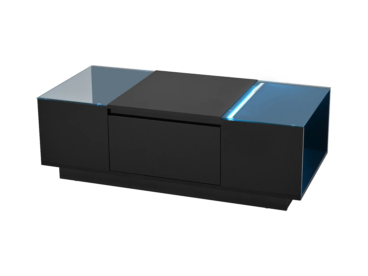Table basse noir - Table basse avec éclairage LED et 2 tiroirs - plateau en verre