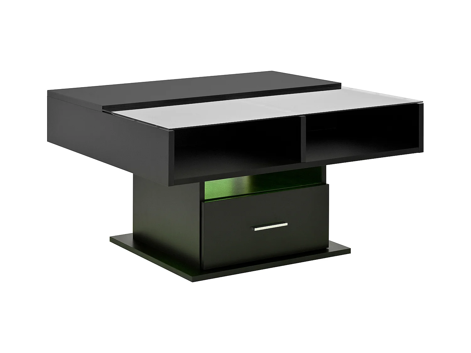 Table basse avec éclairage LED - Table basse avec hauteur réglable et un tiroir - rangement ouvert - noir