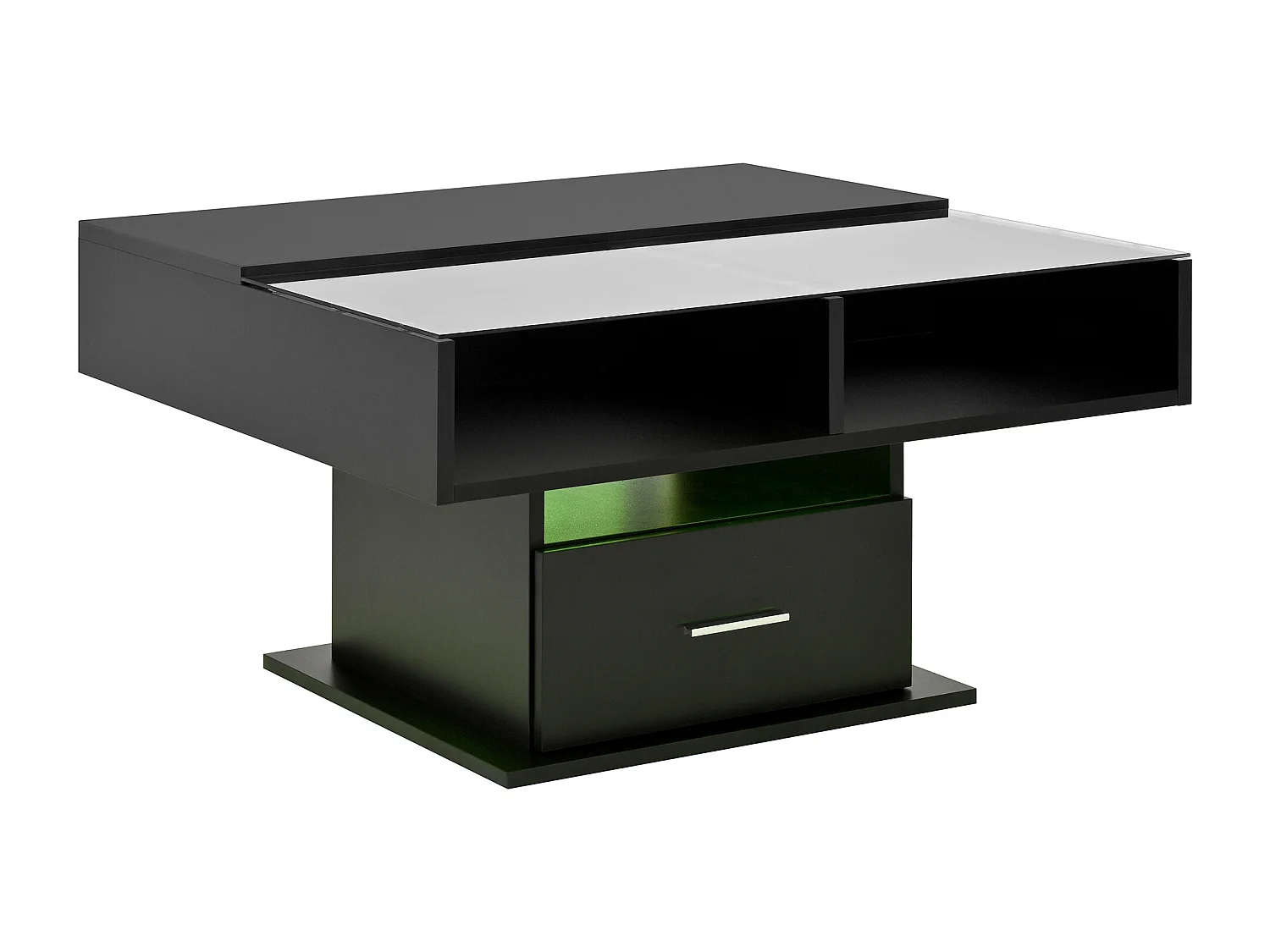 Table basse avec éclairage LED - Table basse avec hauteur réglable et un tiroir - rangement ouvert - noir