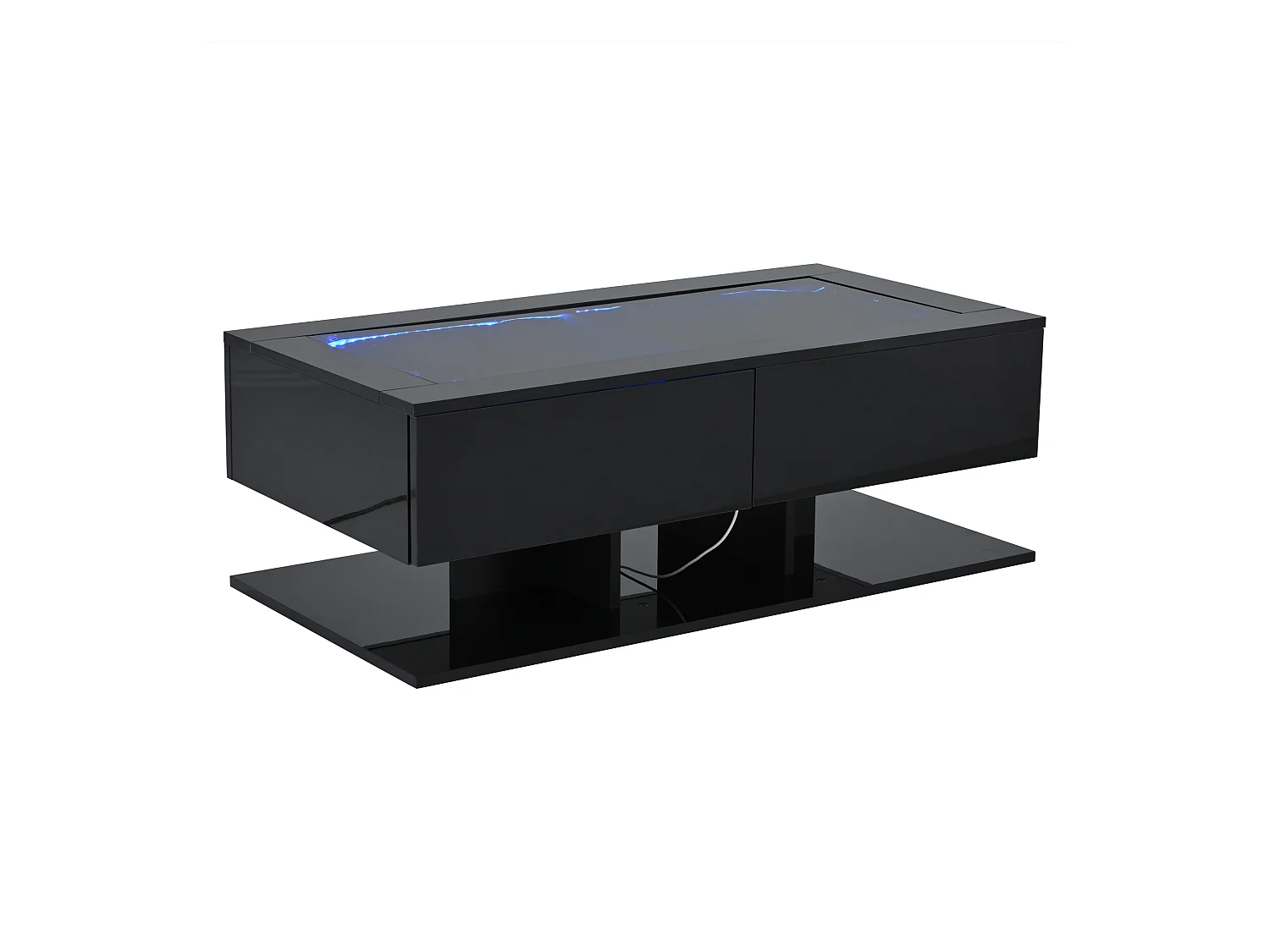 Table basse rectangulaire - Table basse avec éclairage LED et 2 tiroirs - plateau en verre - noir