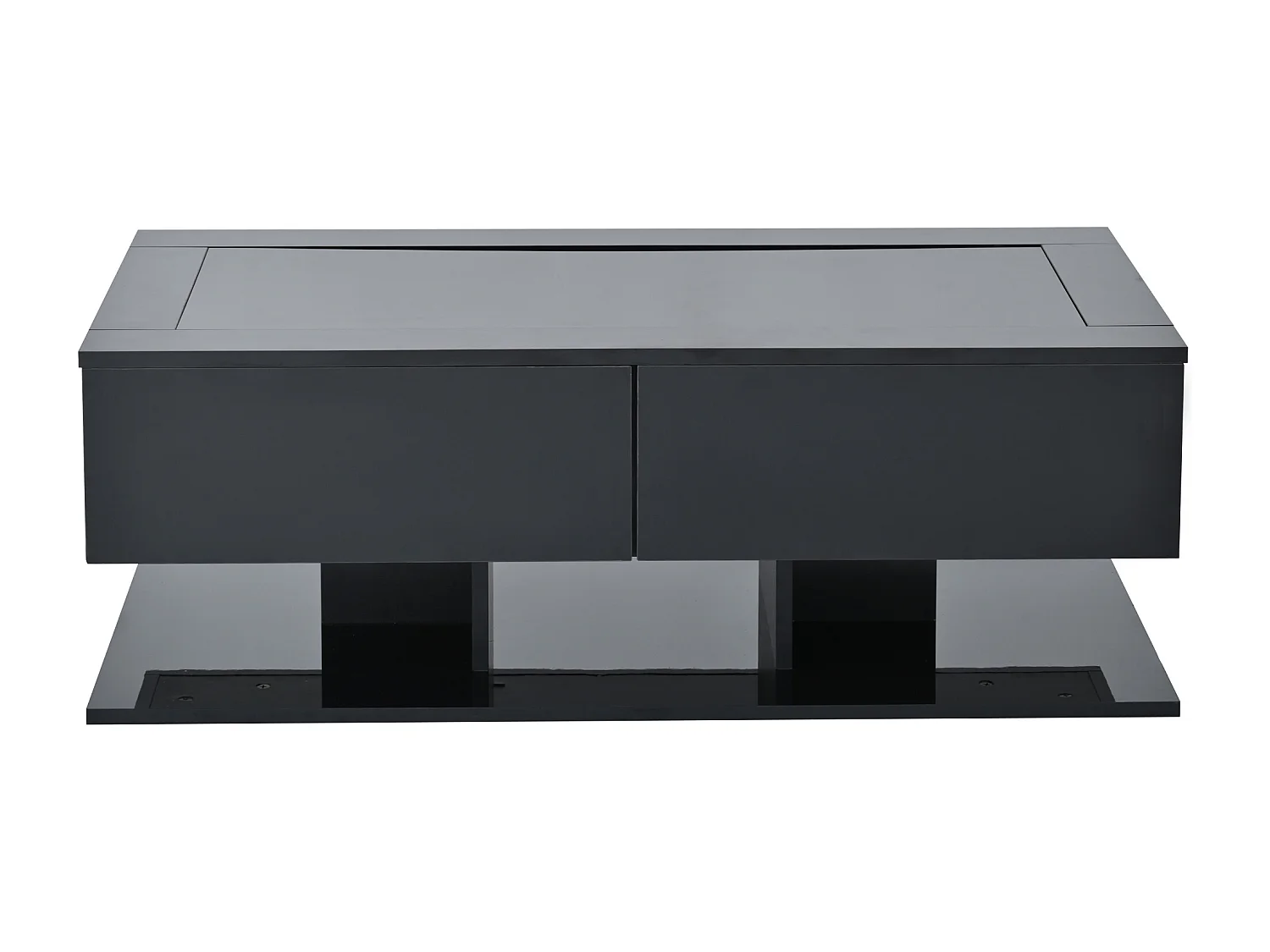 Table basse rectangulaire - Table basse avec éclairage LED et 2 tiroirs - plateau en verre - noir