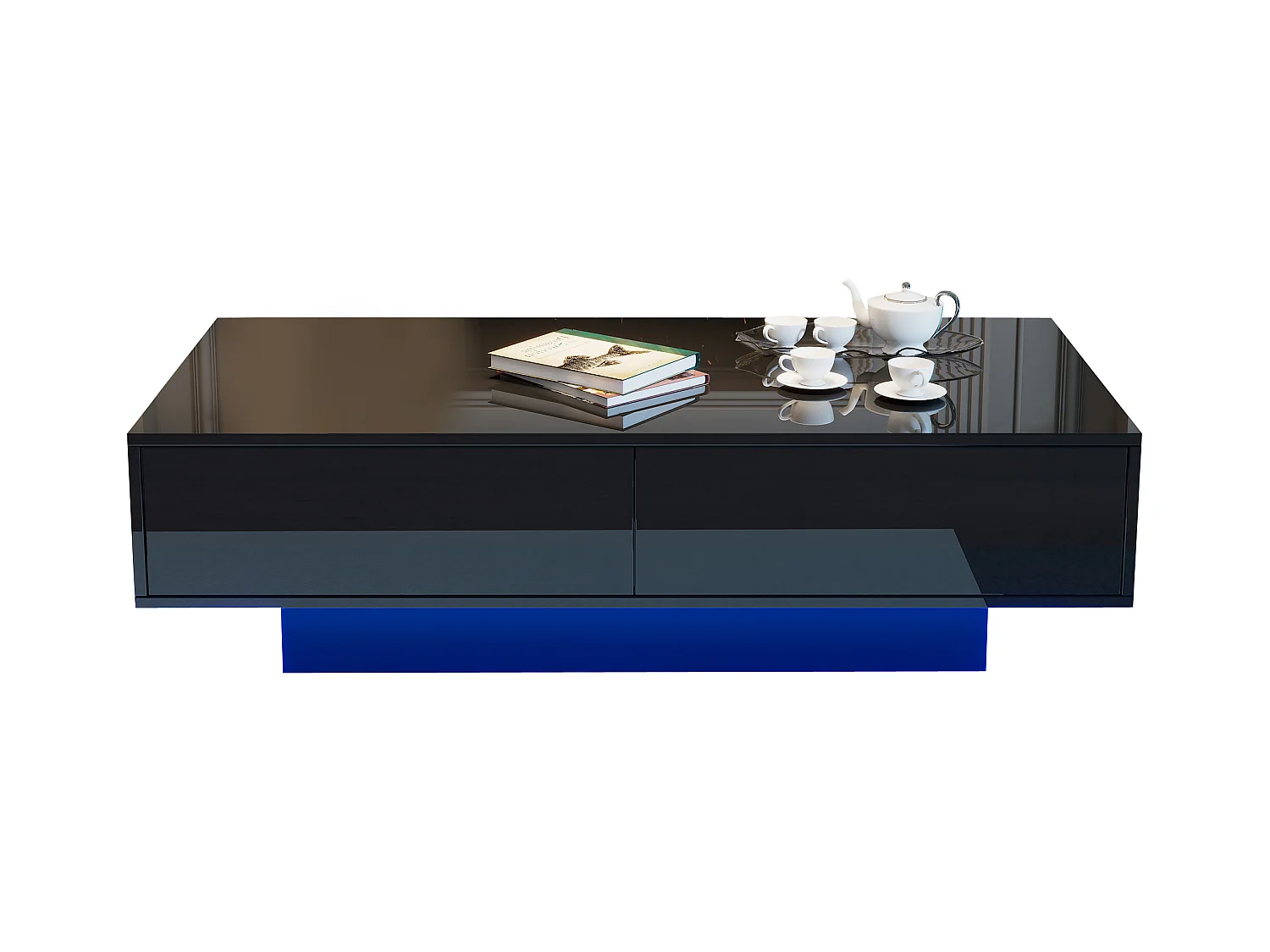 Moderne glanzende salontafel - salontafel met 2 lades en ledverlichting - zwart