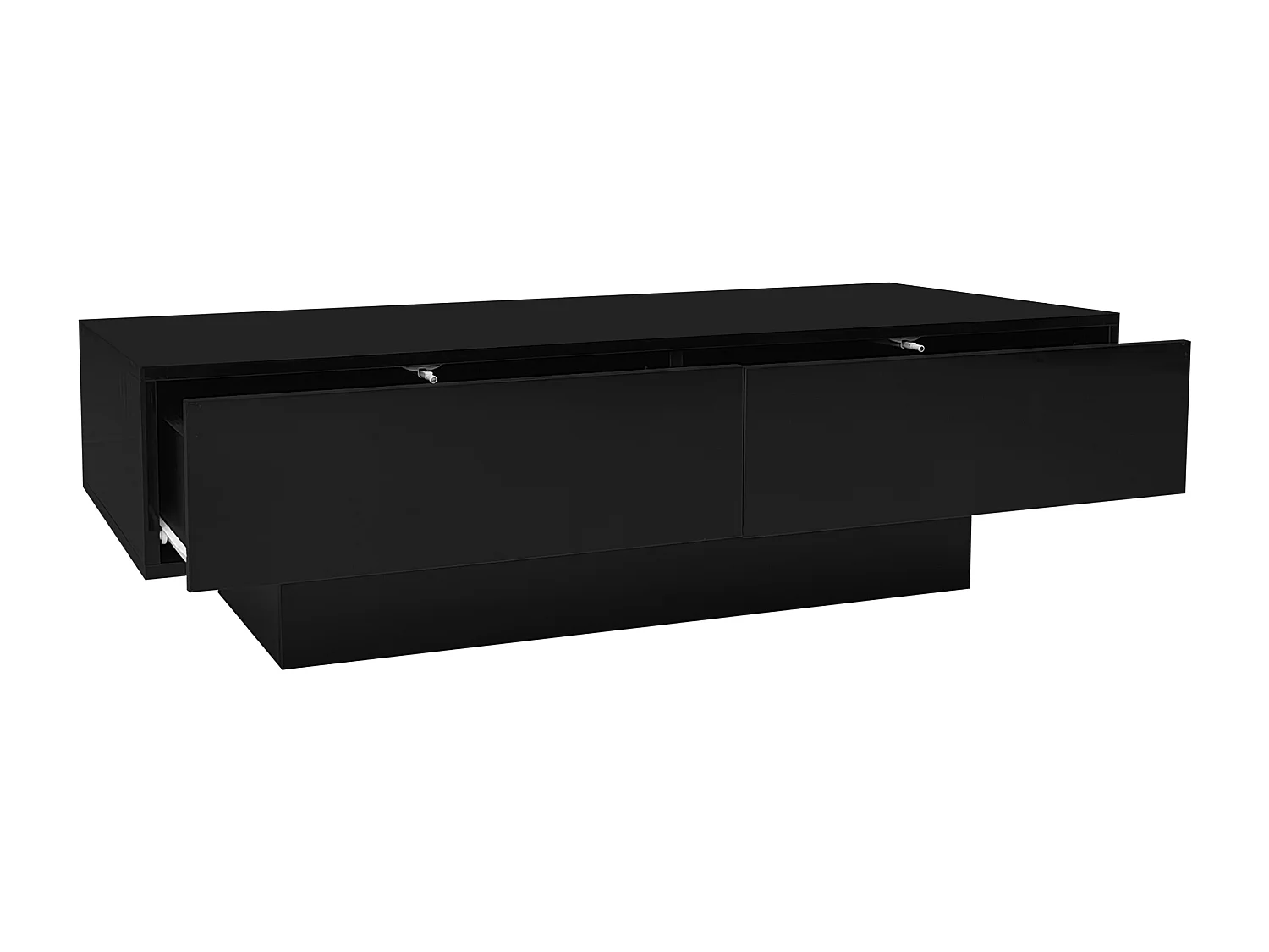 Mesa de Centro Moderna Brilhante - Mesa de Centro com 2 Gavetas e Iluminação LED - Preto