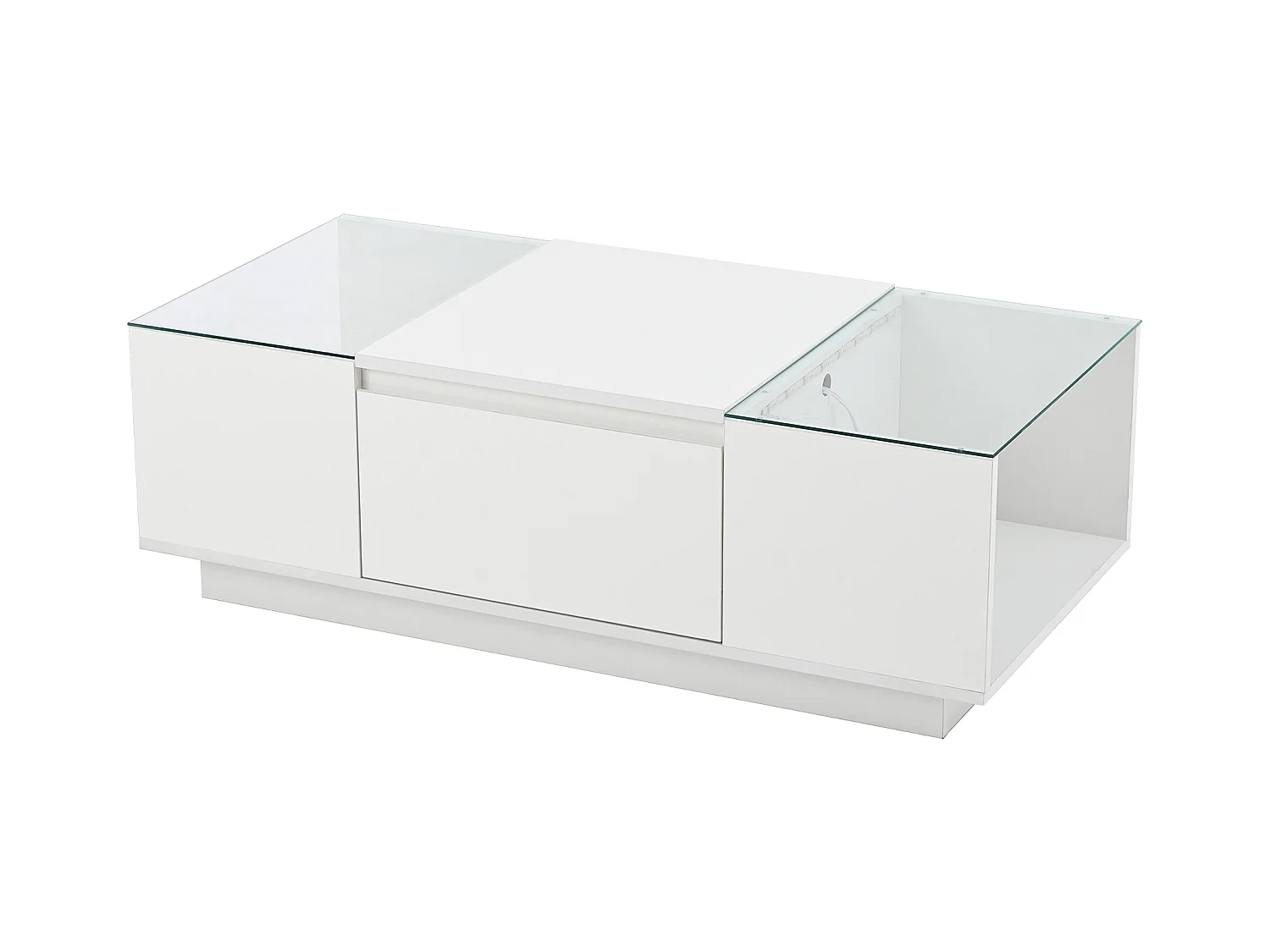 Table basse blanche - Table basse avec éclairage LED et 2 tiroirs - plateau en verre