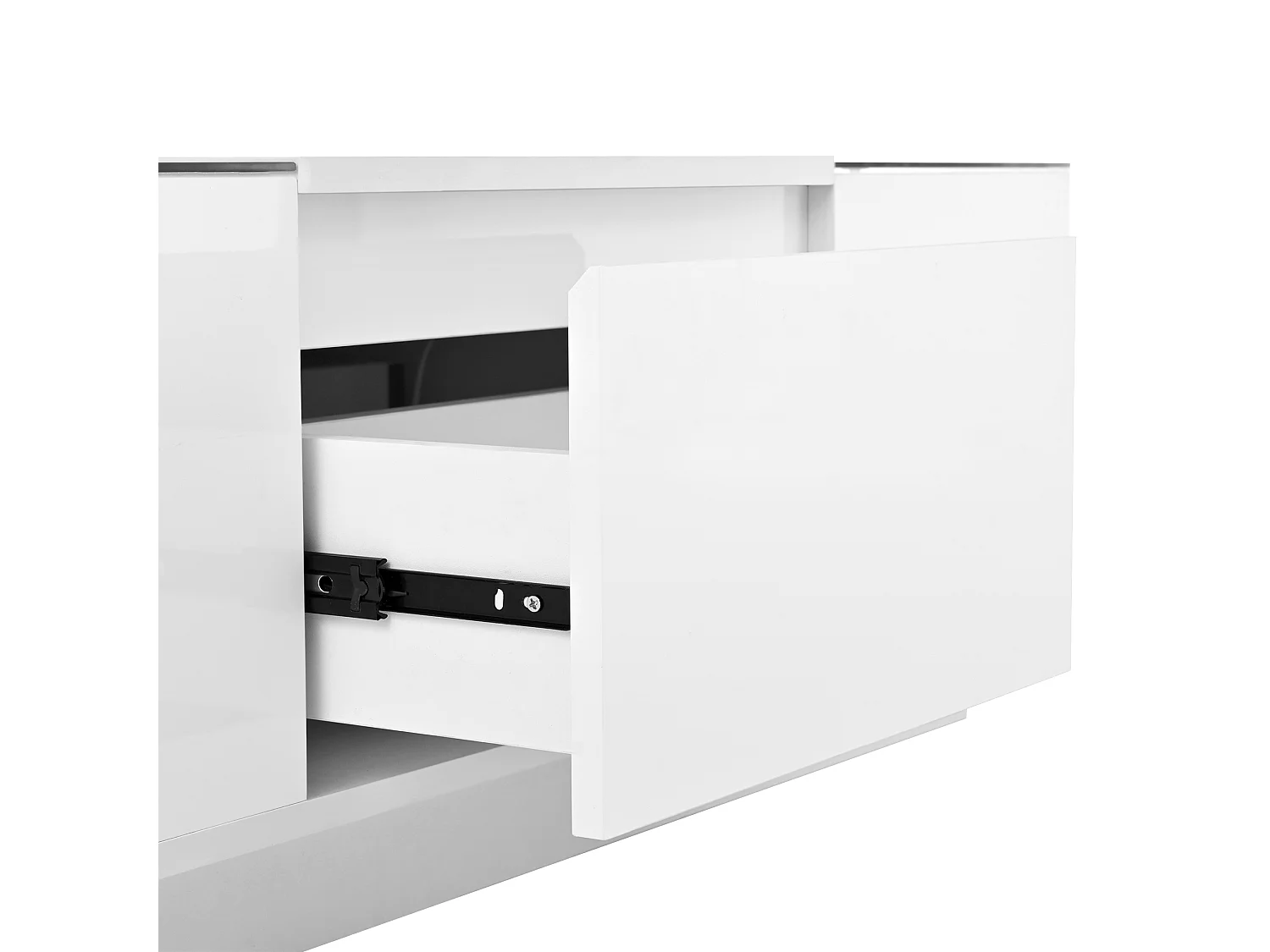 Table basse blanche - Table basse avec éclairage LED et 2 tiroirs - plateau en verre