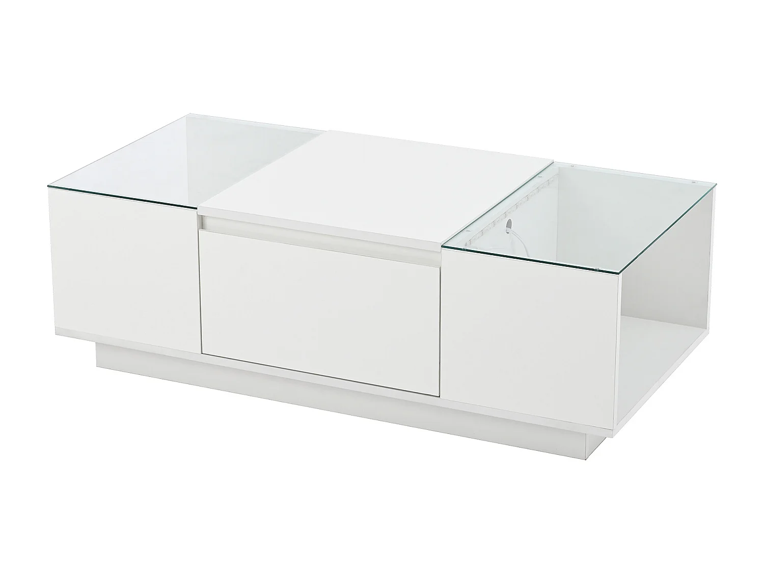 Table basse blanche - Table basse avec éclairage LED et 2 tiroirs - plateau en verre