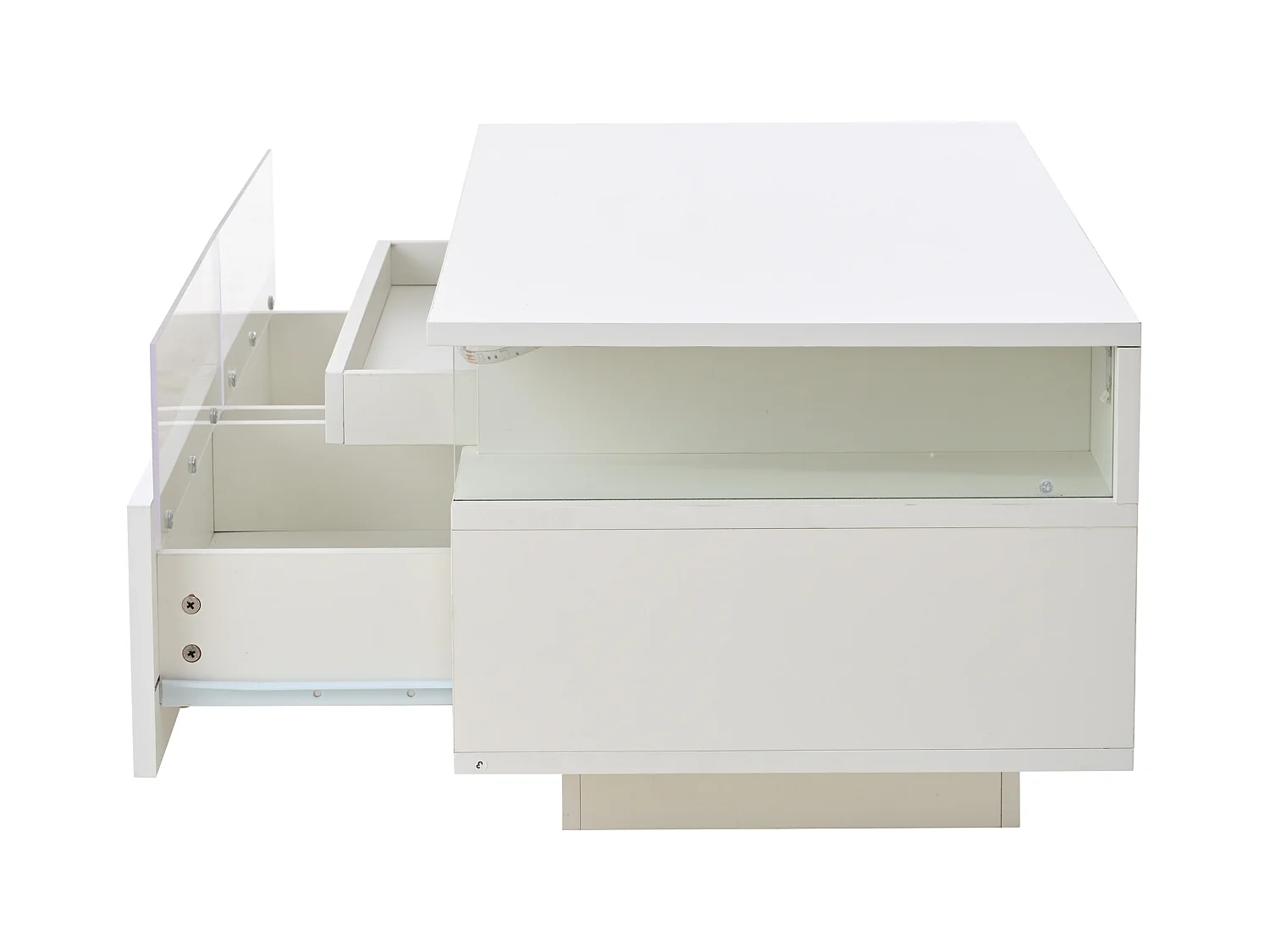 Table basse à 2 tiroirs - Table basse avec éclairage LED et plateau - table d'appoint en verre trempé - blanc