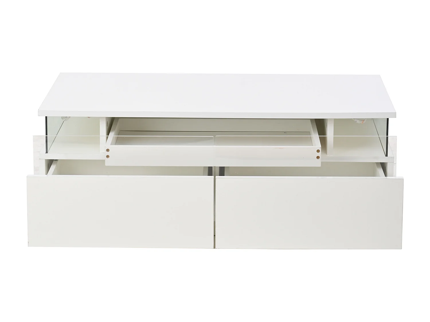 Couchtisch mit 2 Schubladen – Couchtisch mit LED-Beleuchtung und Platte – beistelltisch aus gehärtetem glas – weiß