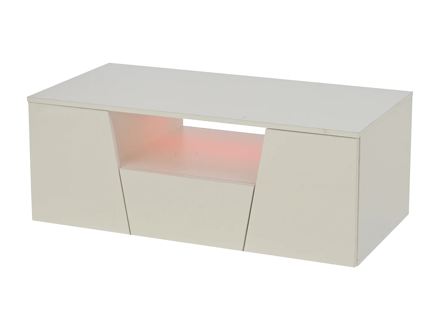 Tavolino bianco con 2 ante e 1 cassetto - piano lucido e illuminazione a LED - design irregolare