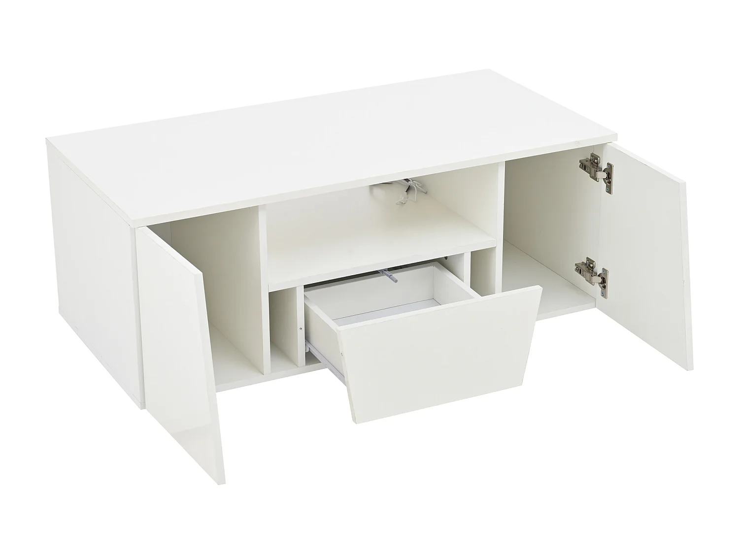 Tavolino bianco con 2 ante e 1 cassetto - piano lucido e illuminazione a LED - design irregolare