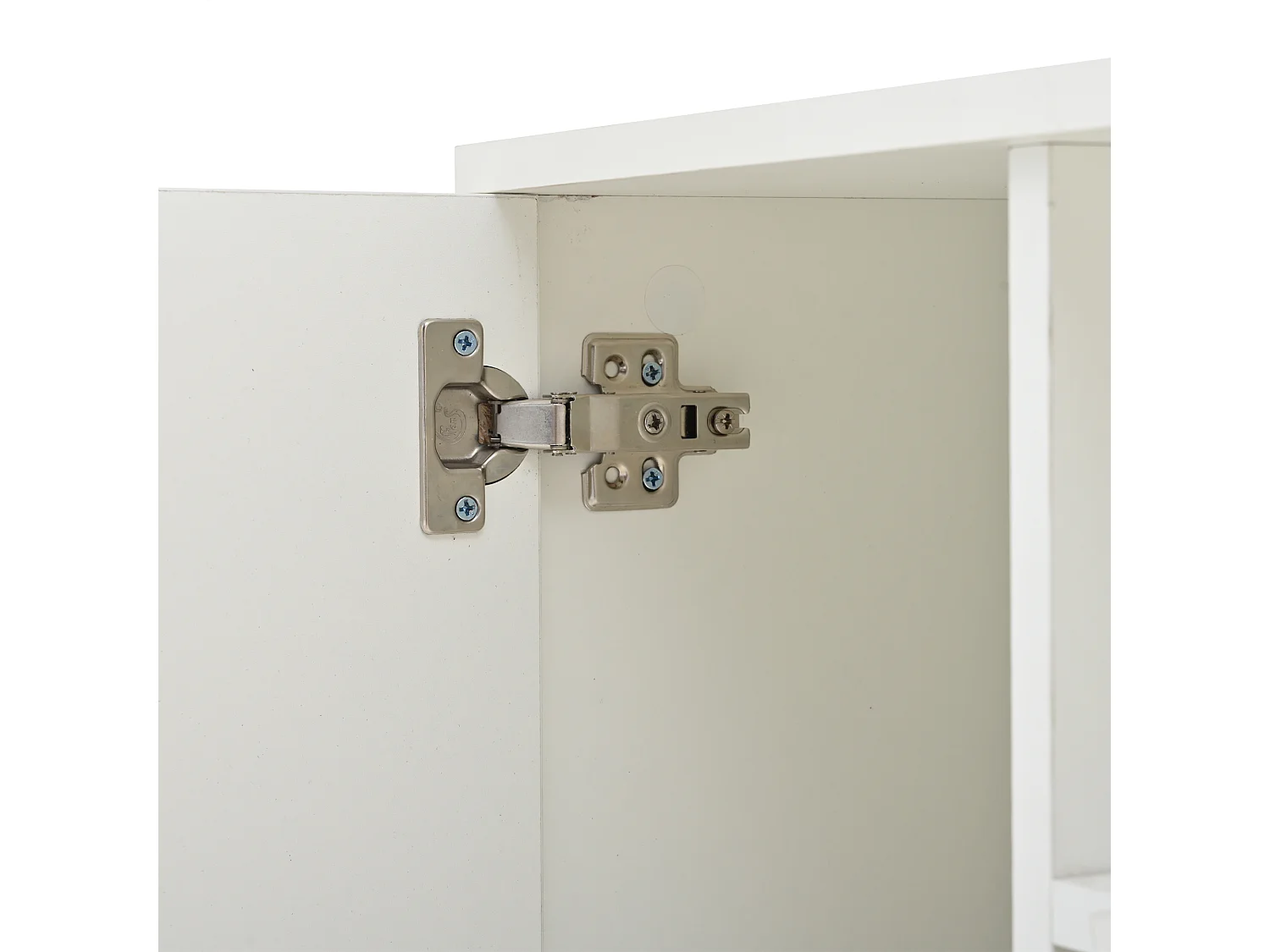 Tavolino bianco con 2 ante e 1 cassetto - piano lucido e illuminazione a LED - design irregolare