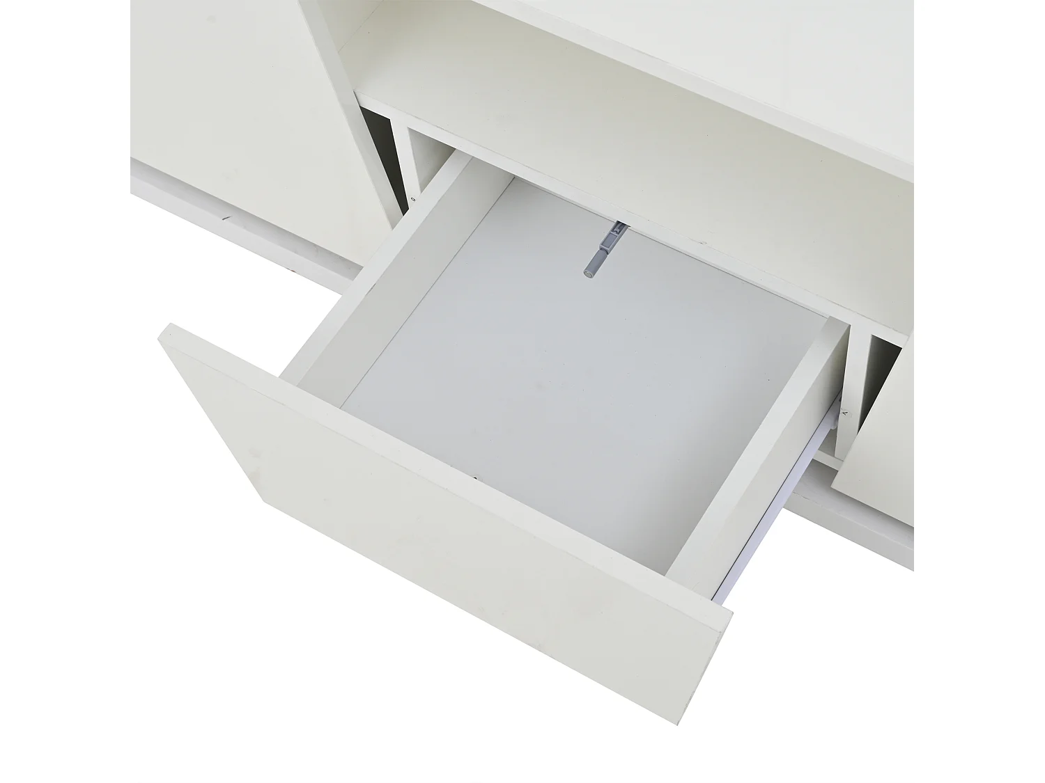 Tavolino bianco con 2 ante e 1 cassetto - piano lucido e illuminazione a LED - design irregolare