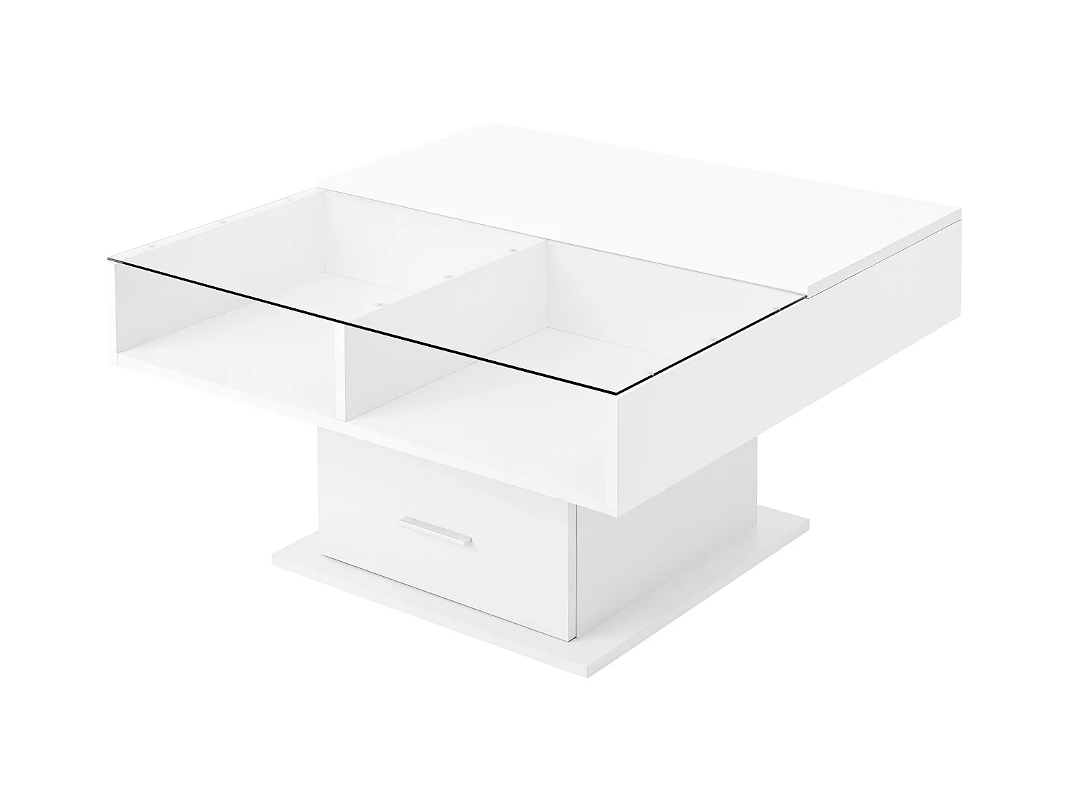 Stolik kawowy z oświetleniem LED - Stolik kawowy z regulacją wysokości i jedną szufladą - Otwarte miejsce do przechowywania - Biały