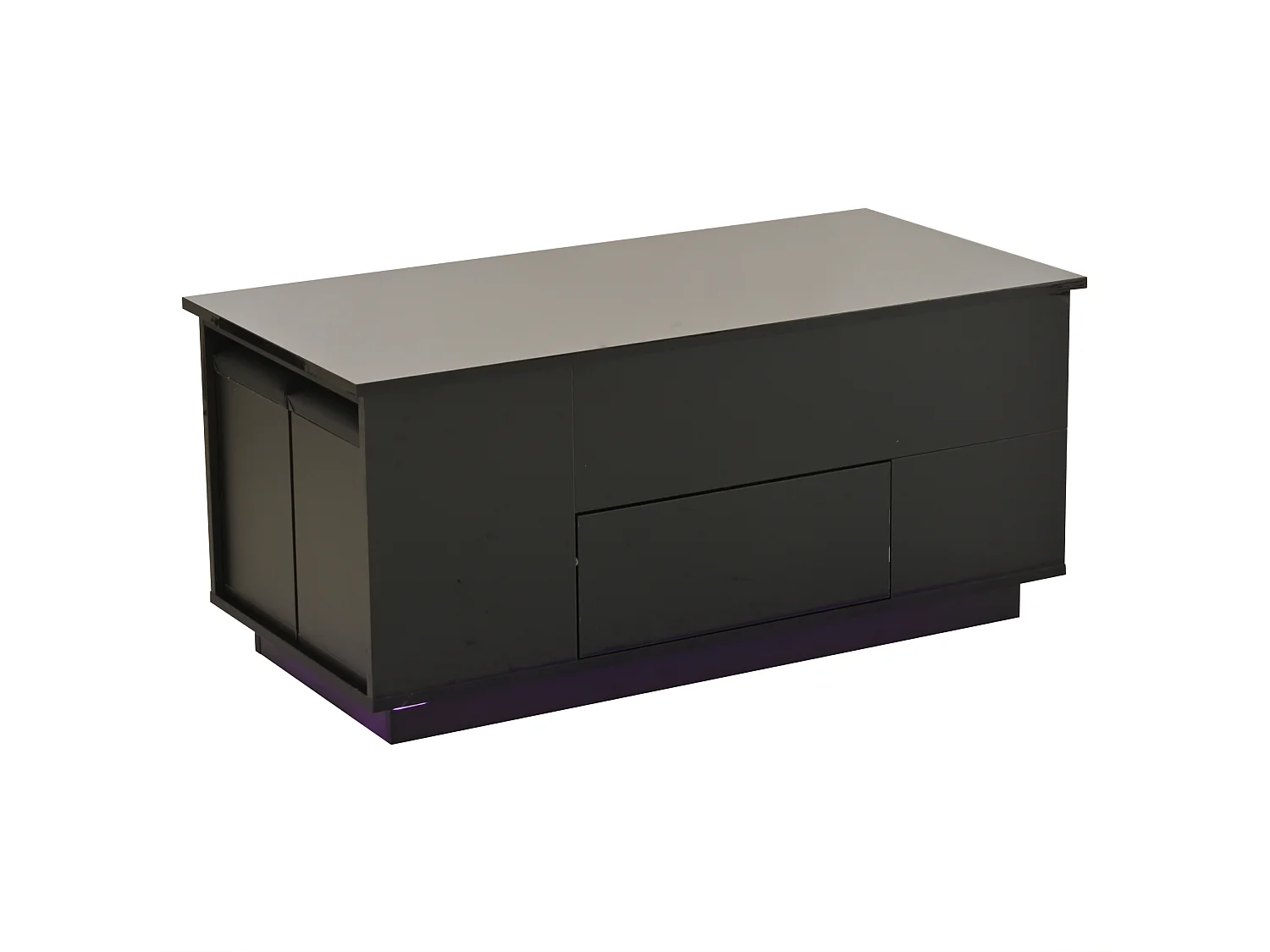 Table basse avec 2 tabourets et 2 tiroirs - réglable en hauteur et tabouret de rangement - espace de rangement semi-ouvert - noir