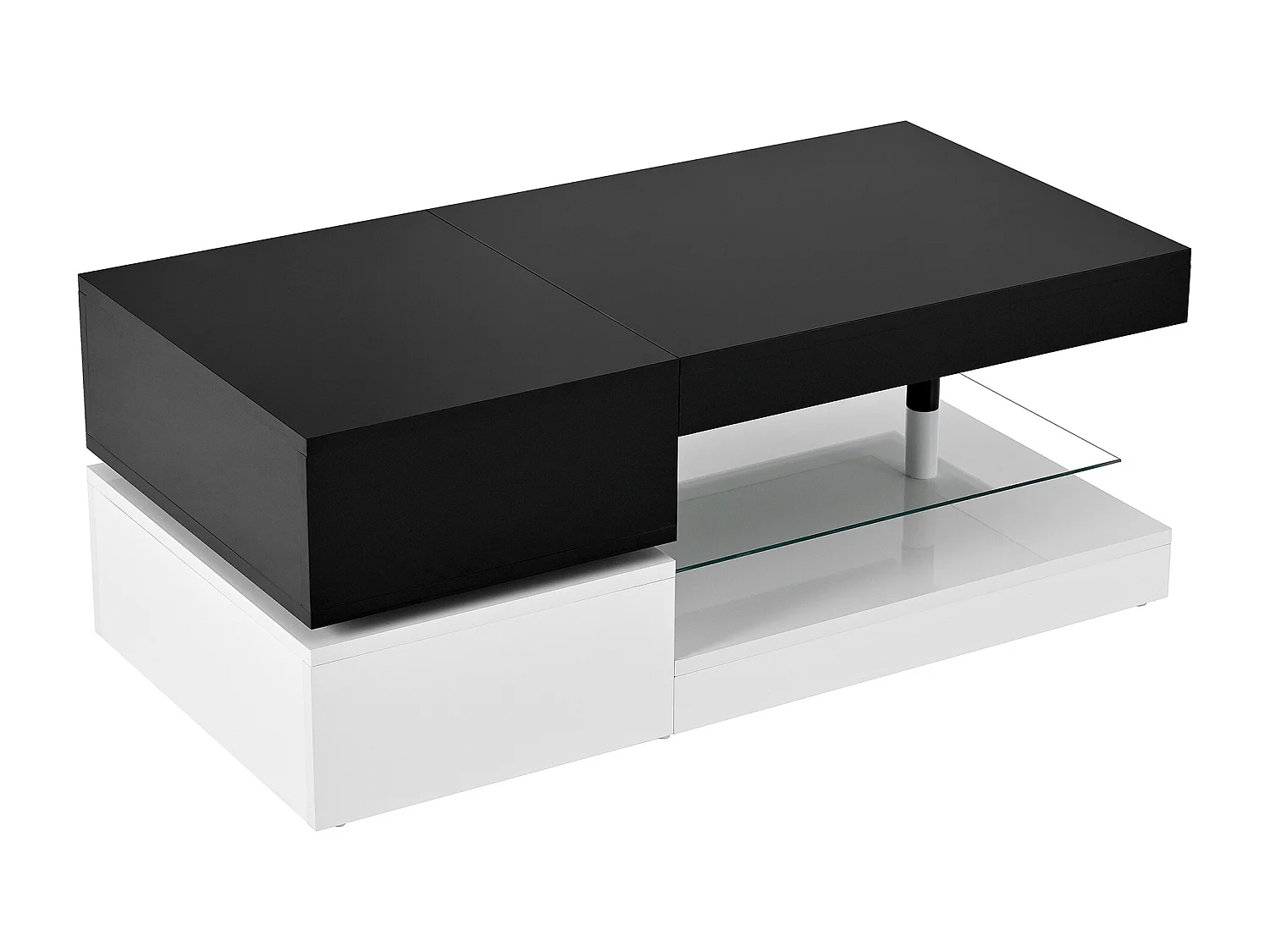 Zwart-witte salontafel - Moderne salontafel met ledverlichting en glazen planken - Glanzende afwerking