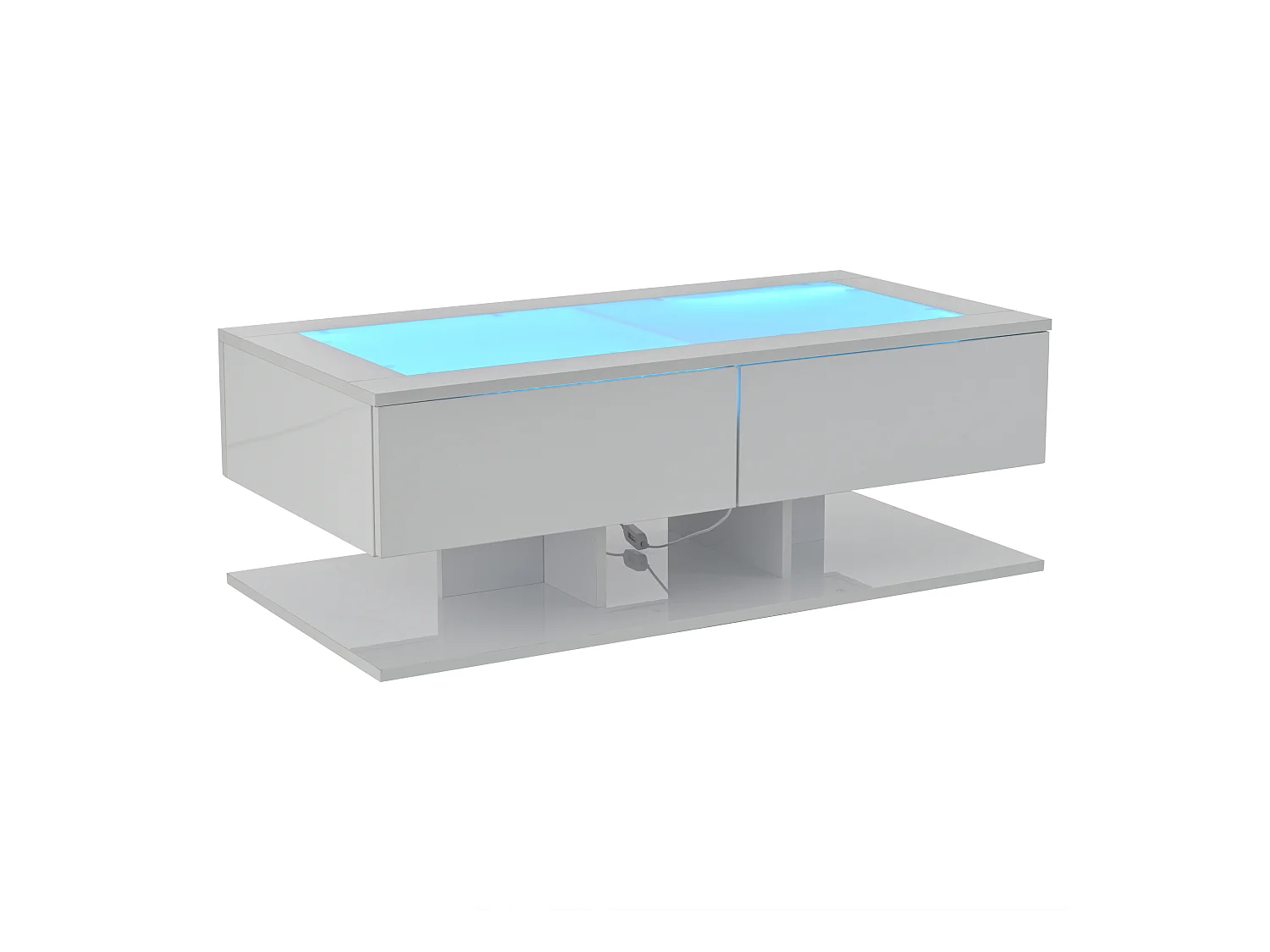 Table basse rectangulaire - Table basse avec éclairage LED et 2 tiroirs - plateau en verre - blanc