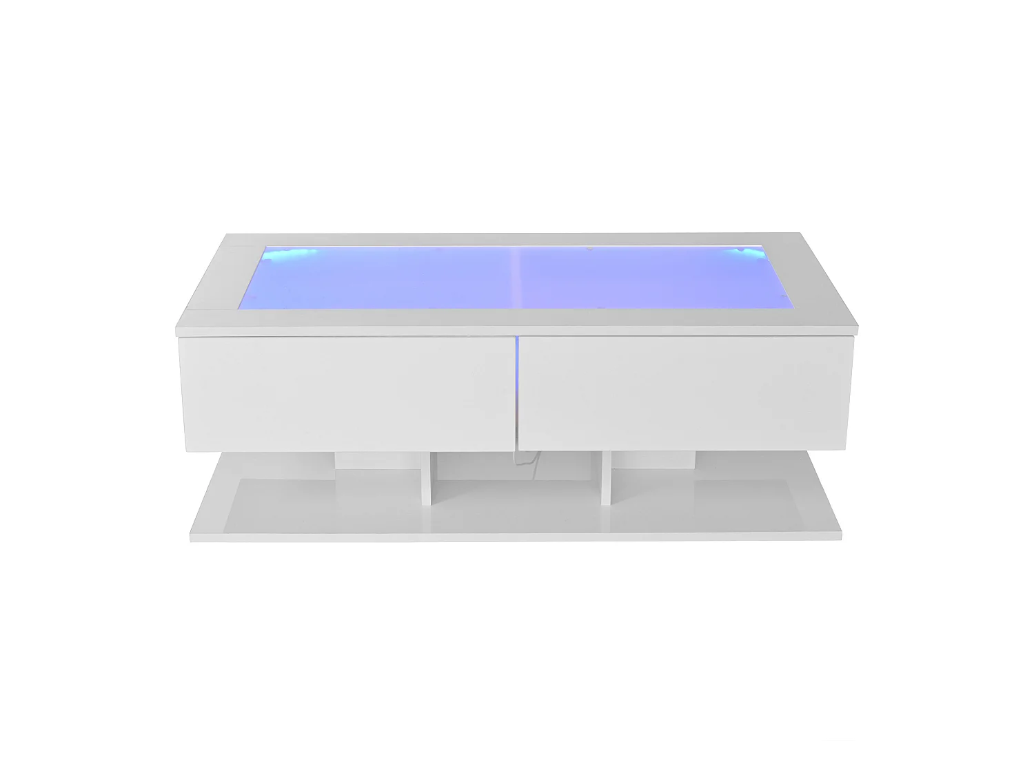 Rechthoekige salontafel - Salontafel met LED-verlichting en 2 lades - glazen blad - wit