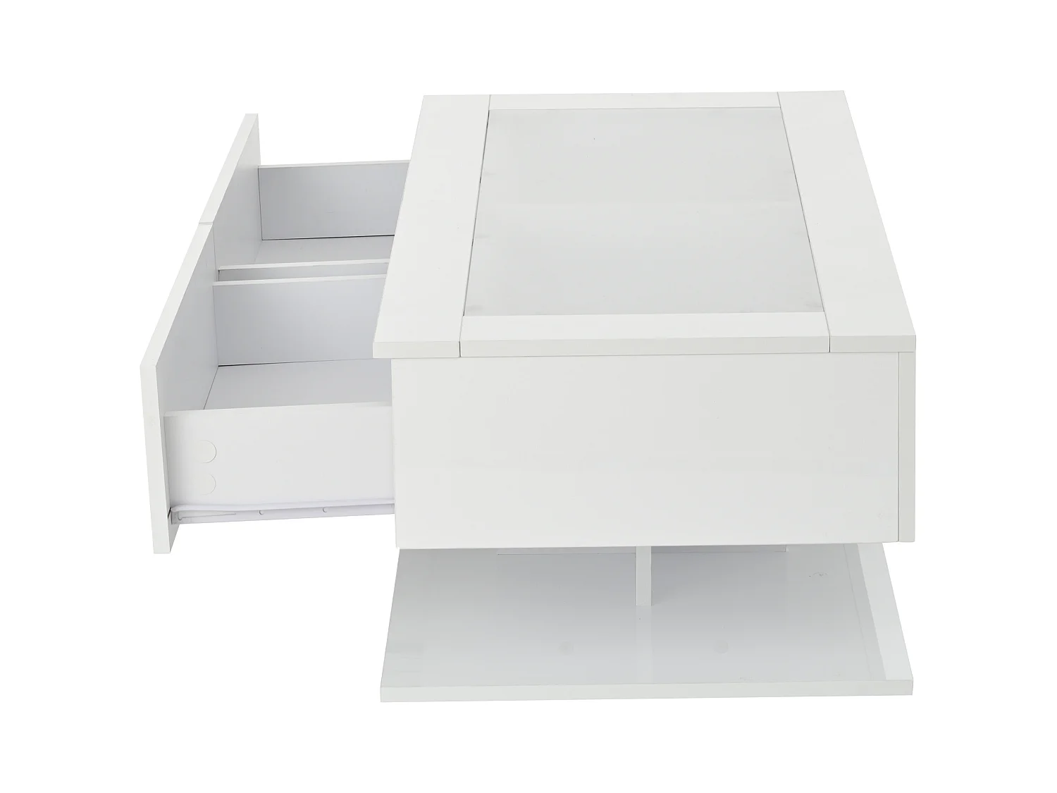 Rechthoekige salontafel - Salontafel met LED-verlichting en 2 lades - glazen blad - wit